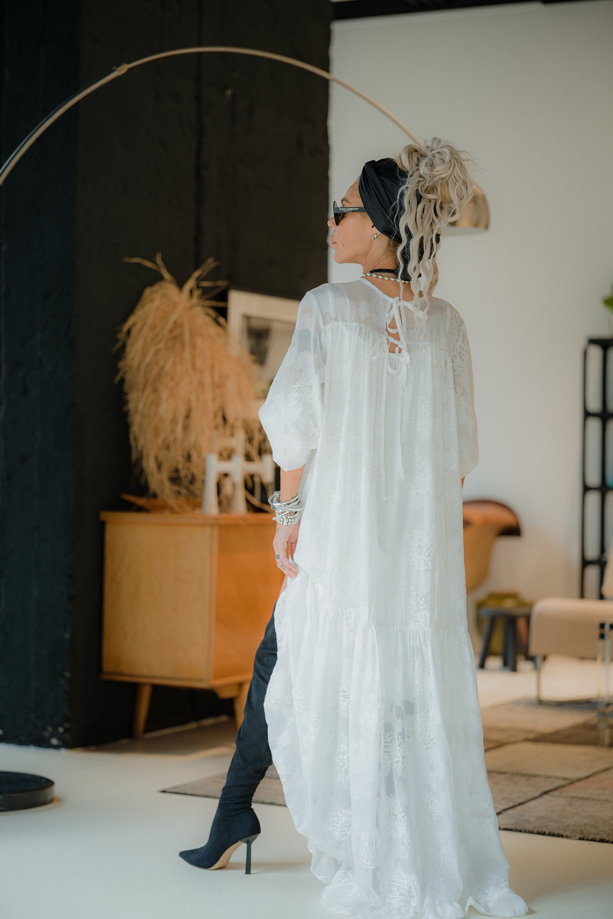 Ivory Sheer Embroidered Maxi Dress