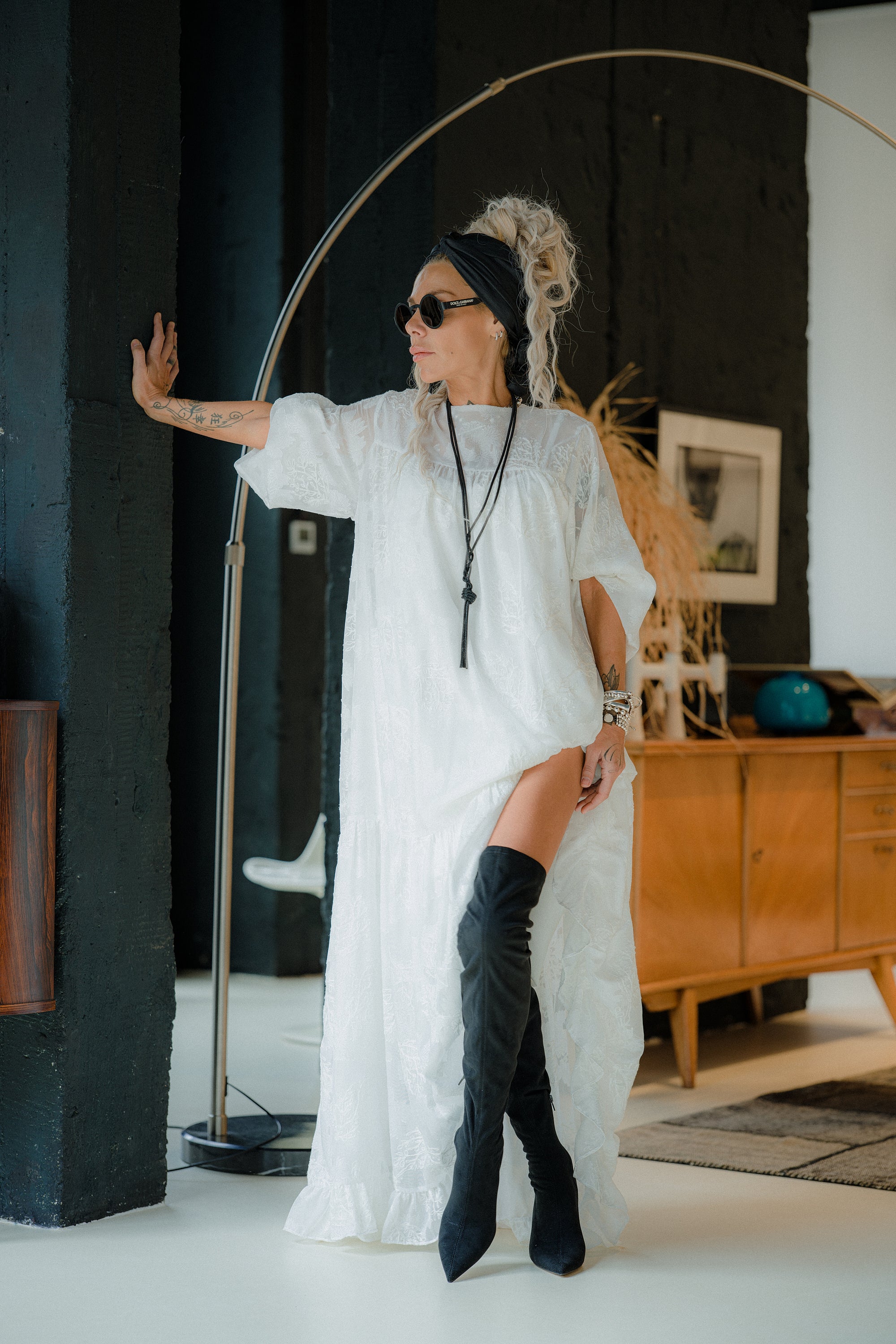 Ivory Sheer Embroidered Maxi Dress