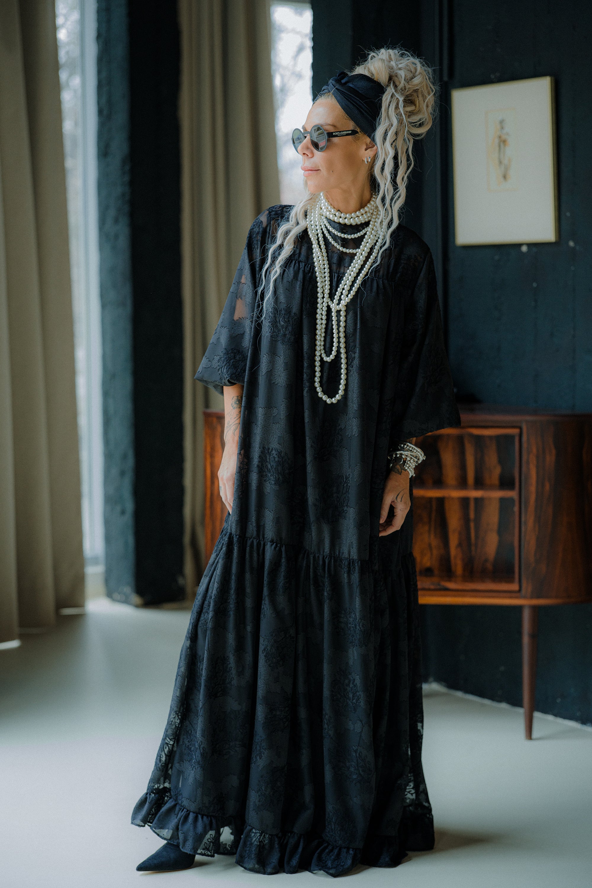 Black Sheer Embroidered Maxi Dress