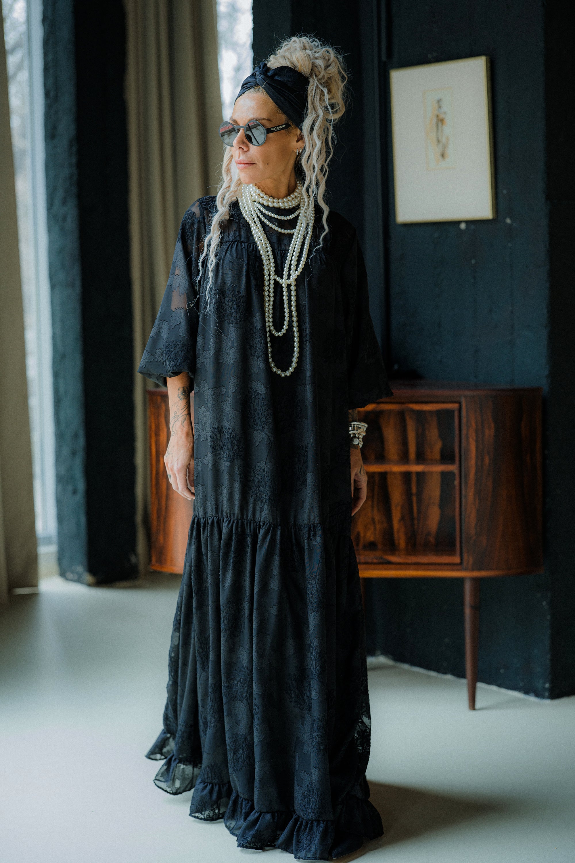 Black Sheer Embroidered Maxi Dress