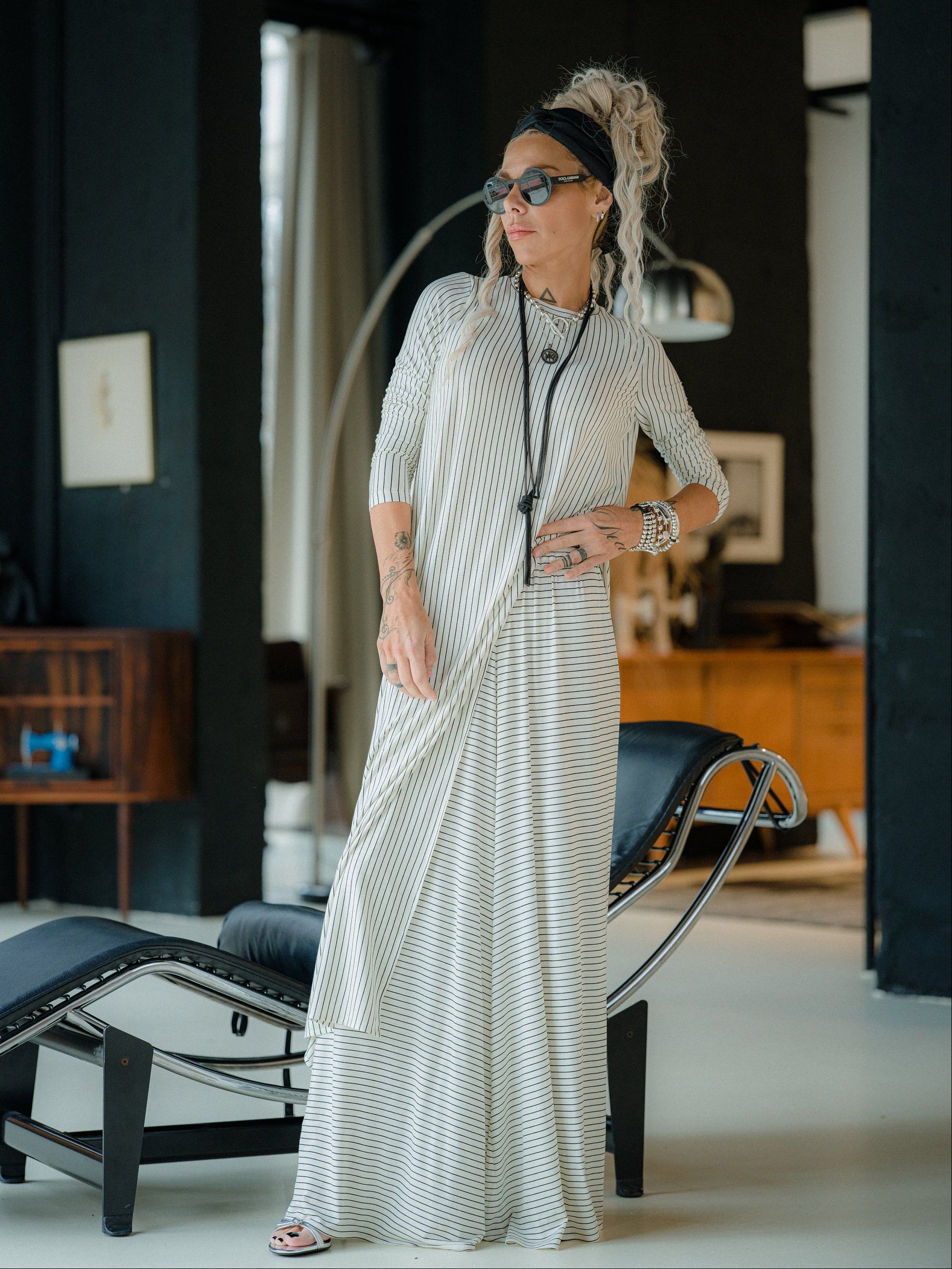 Striped Longline Top and Wide Leg Pants Set