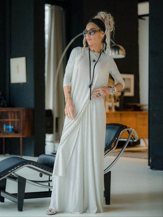 Striped Longline Top and Wide Leg Pants Set