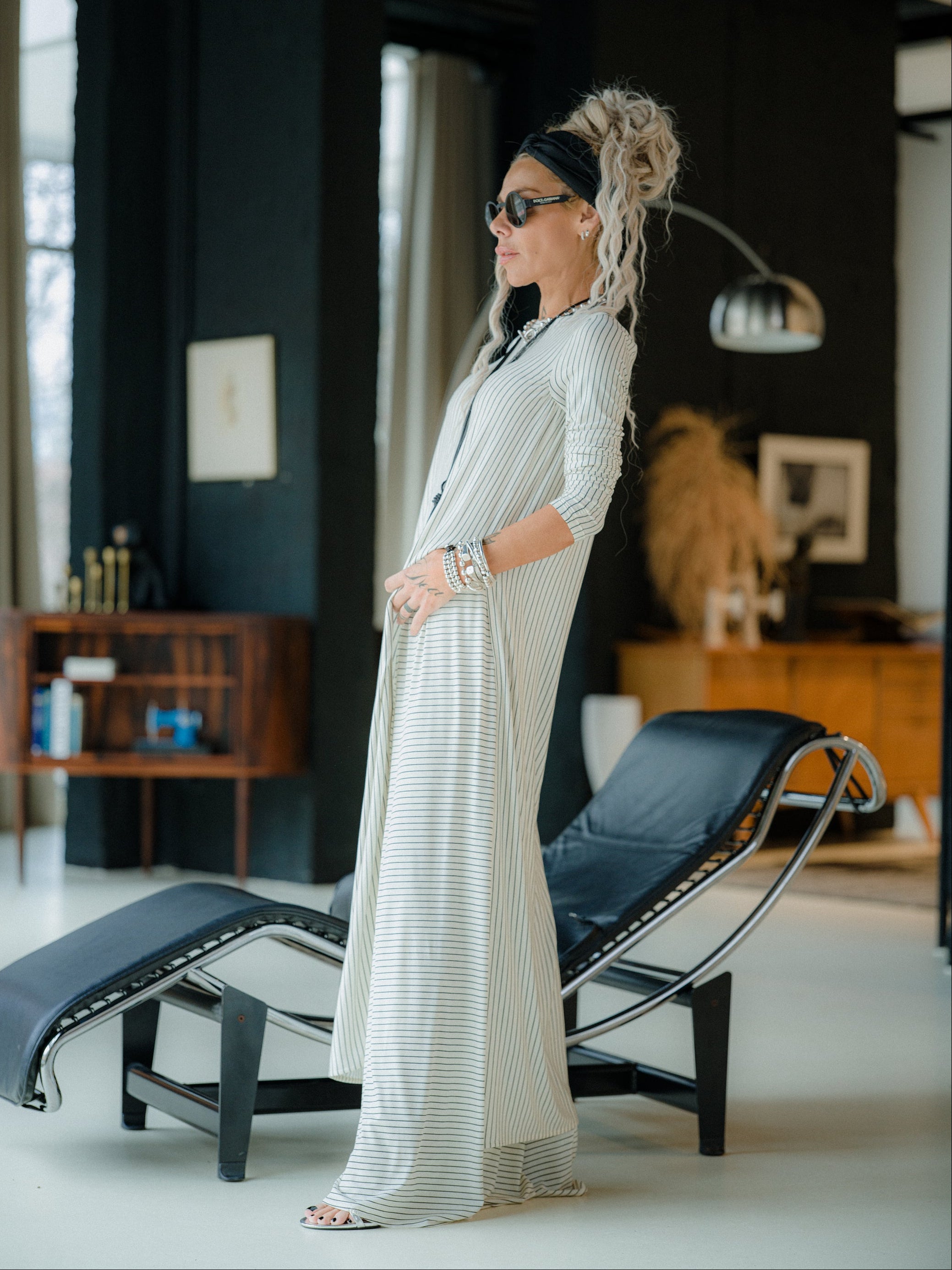 Striped Longline Top and Wide Leg Pants Set