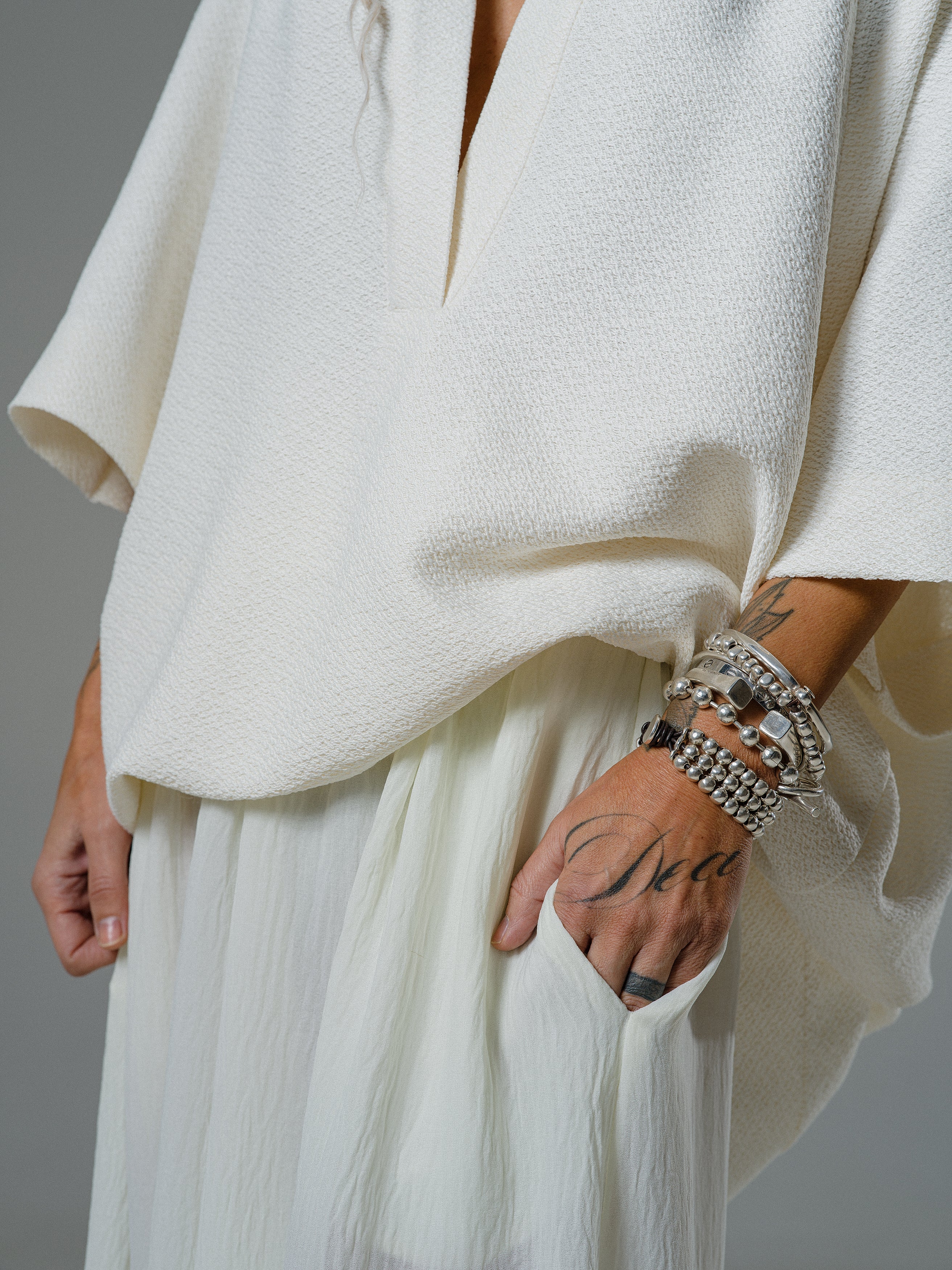 Ivory Textured Wide Leg Pants