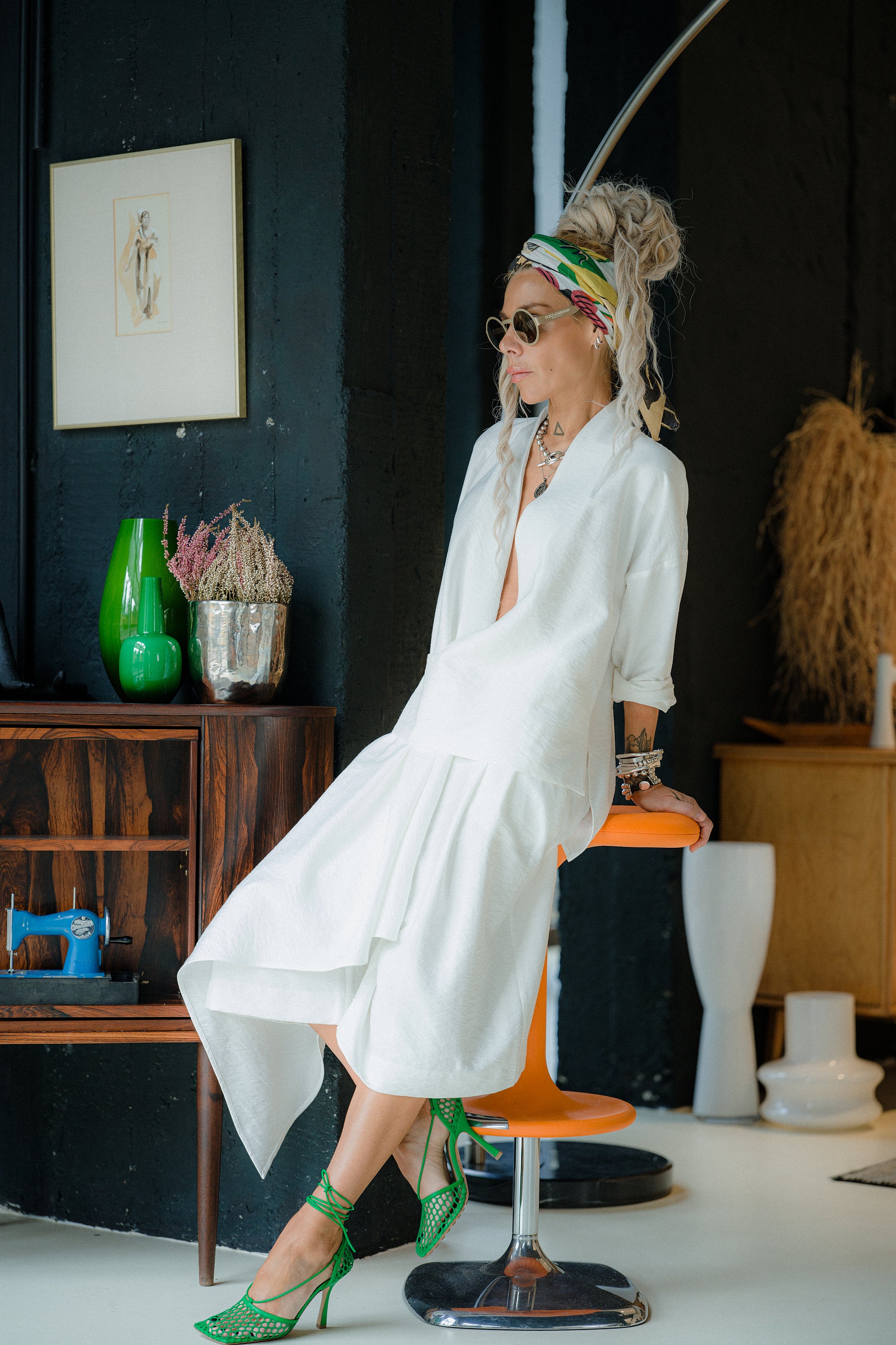 Ivory Draped Blouse and Bermuda Pants Co-Ord