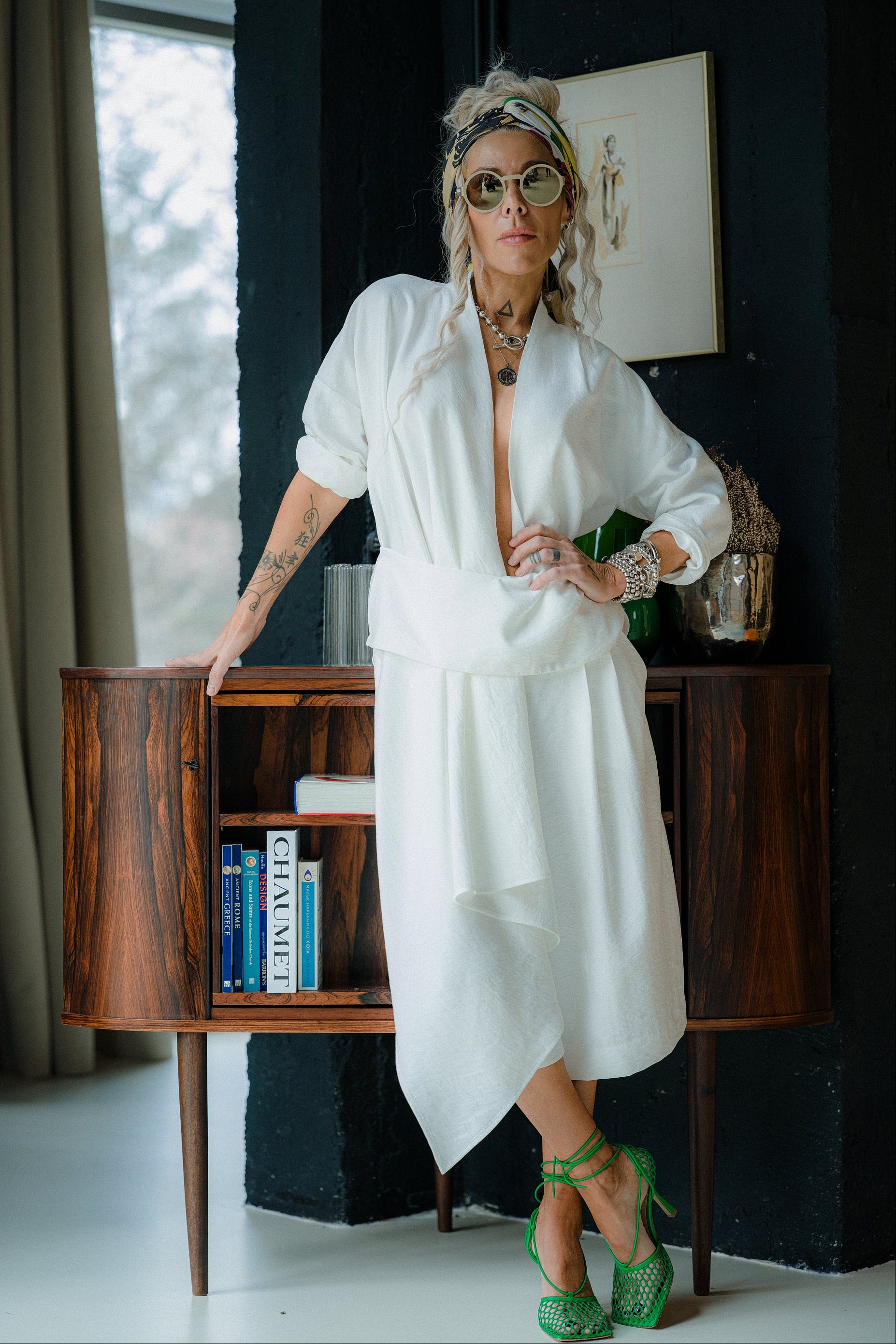 Ivory Draped Blouse and Bermuda Pants Co-Ord