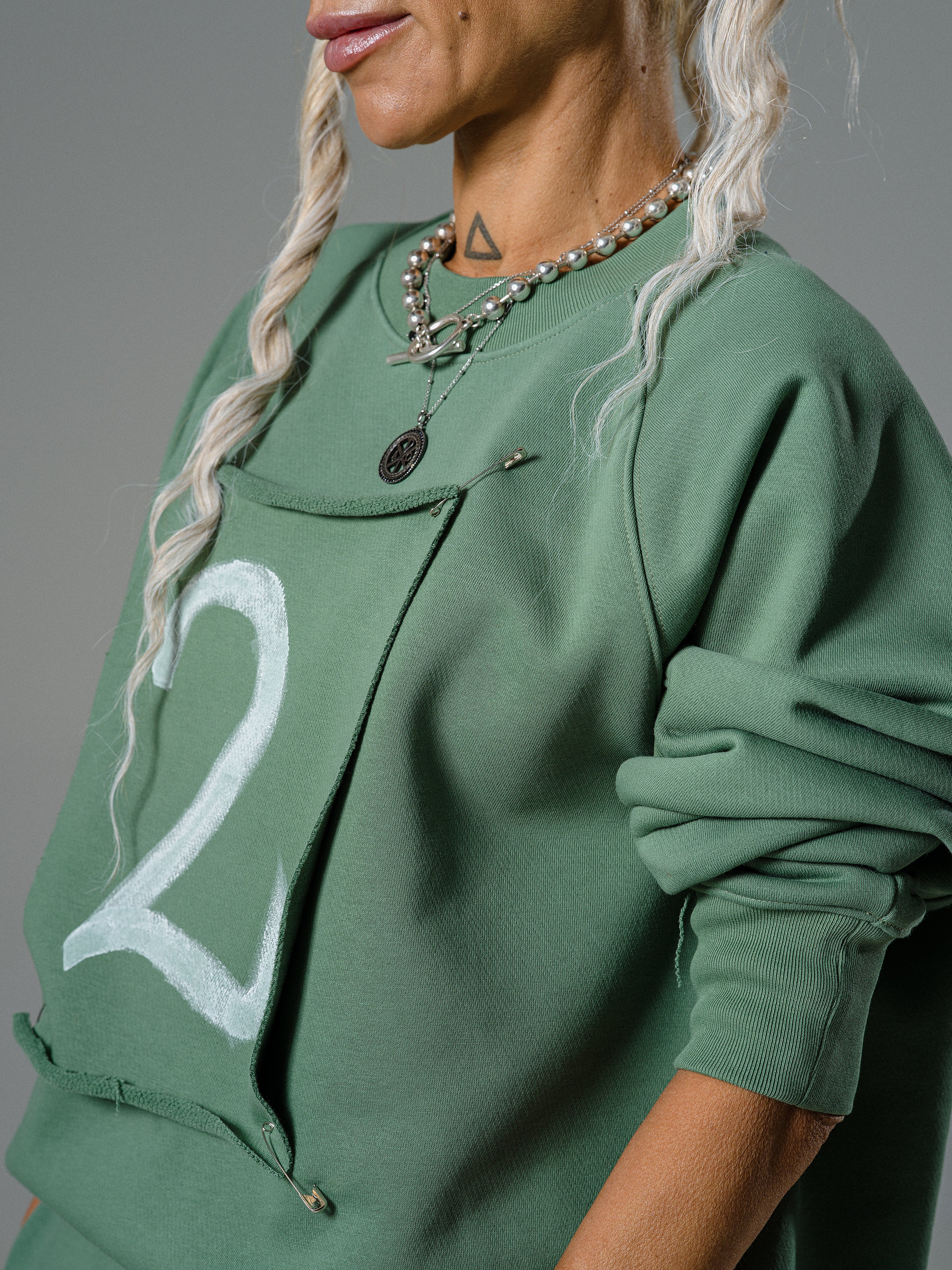 Sage Oversized Sweatshirt and Midi Skirt Set
