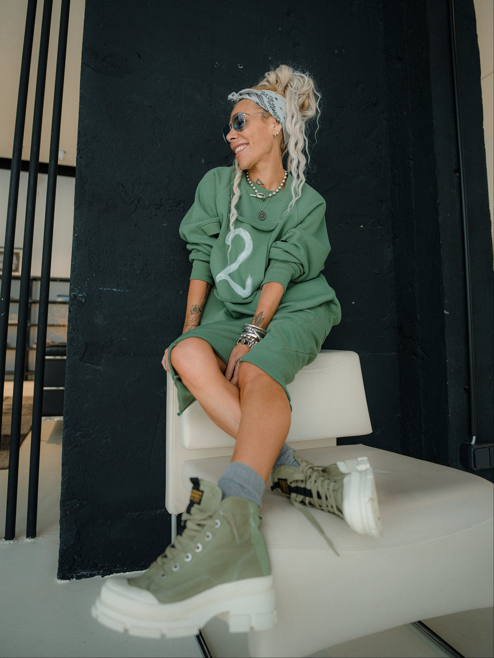 Sage Oversized Sweatshirt and Midi Skirt Set