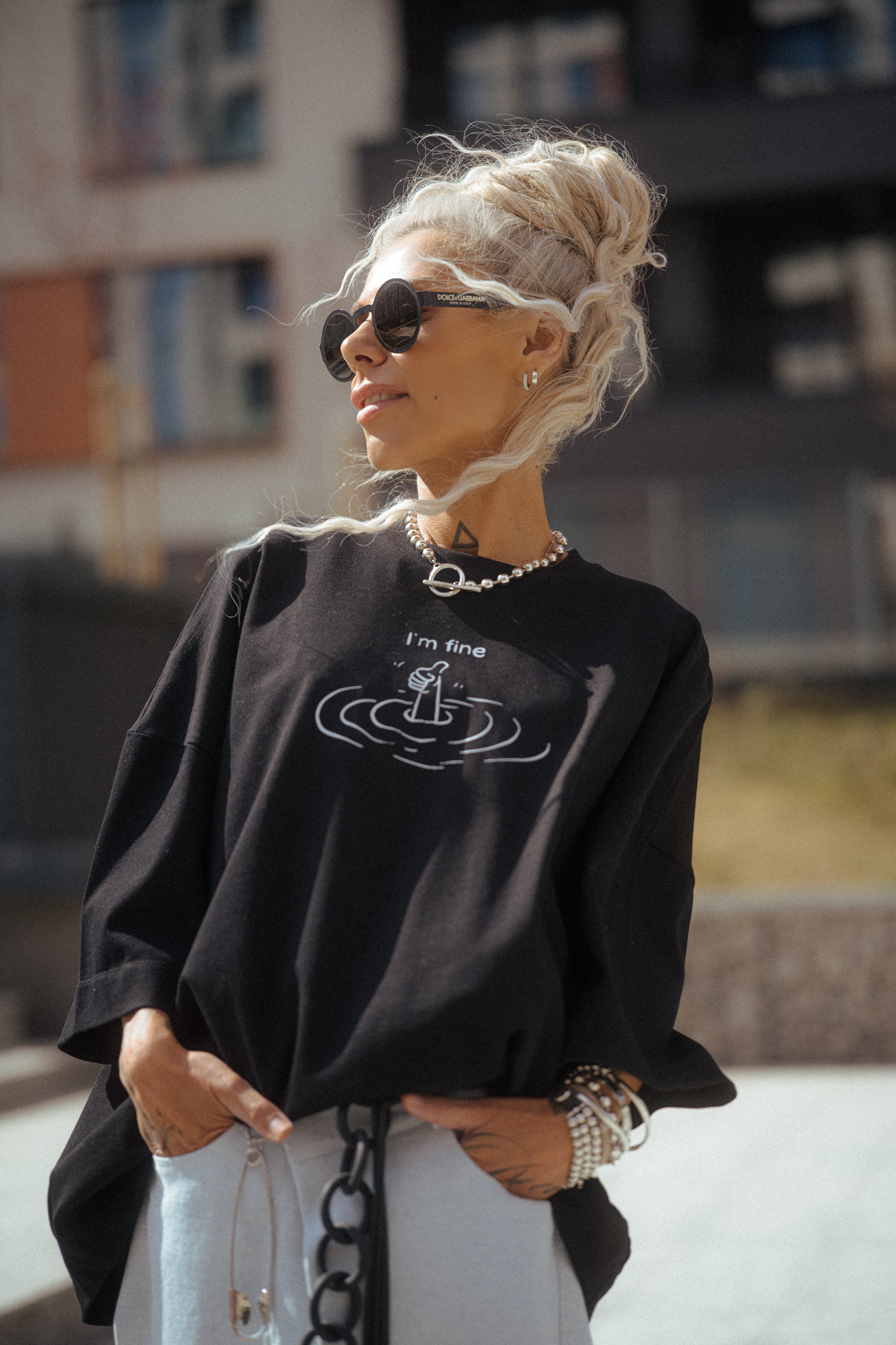 Black Oversized “I’m Fine” Graphic T-Shirt