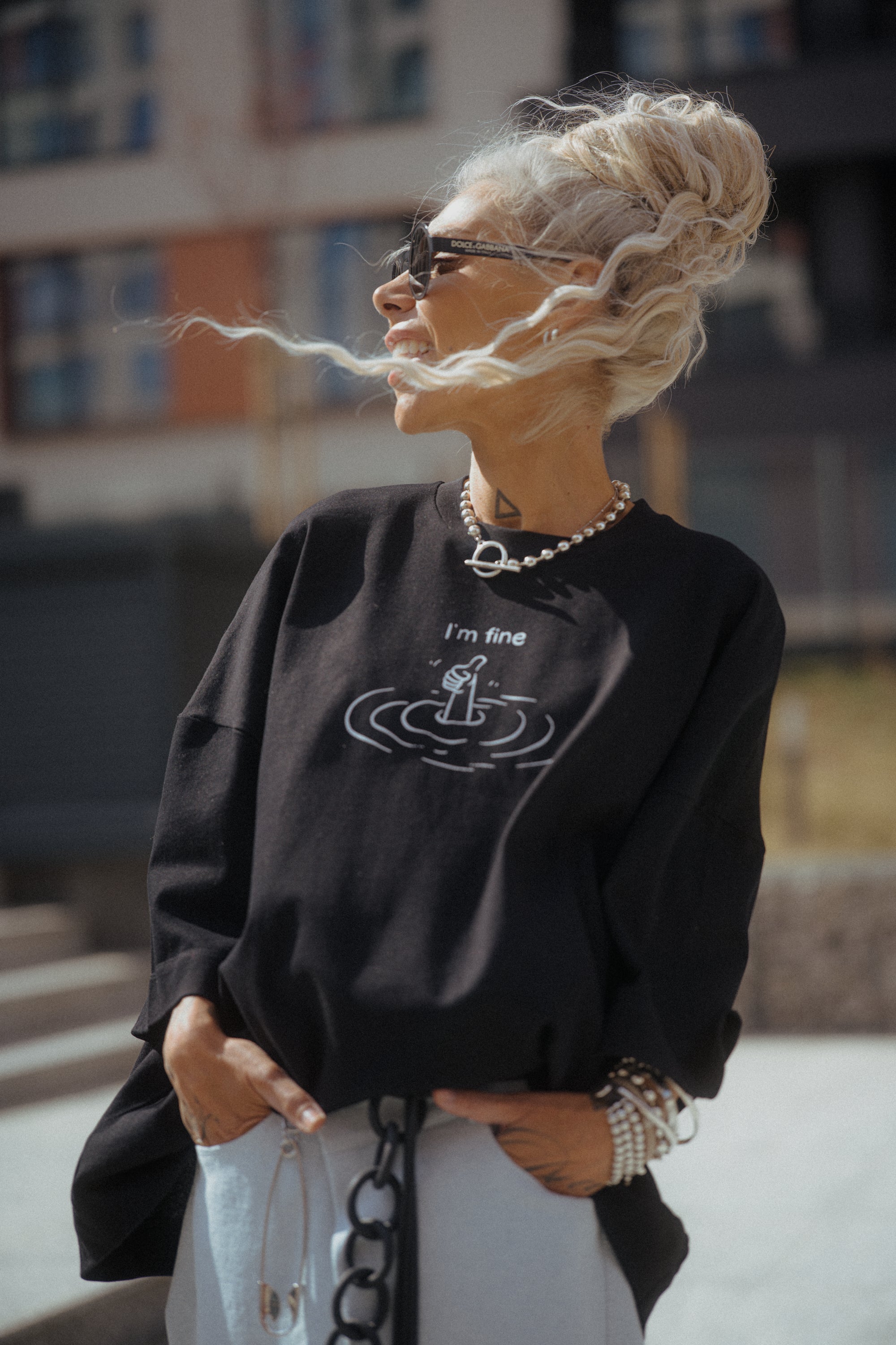 Black Oversized “I’m Fine” Graphic T-Shirt