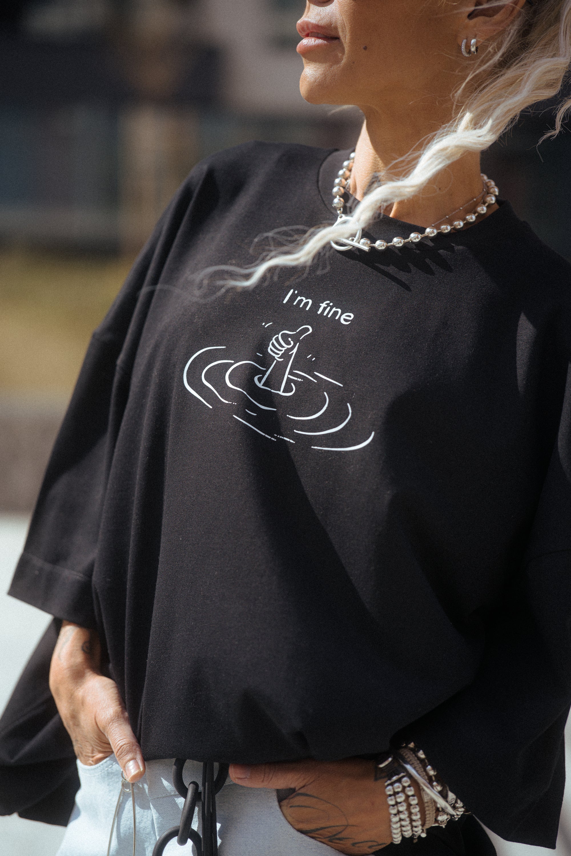 Black Oversized “I’m Fine” Graphic T-Shirt