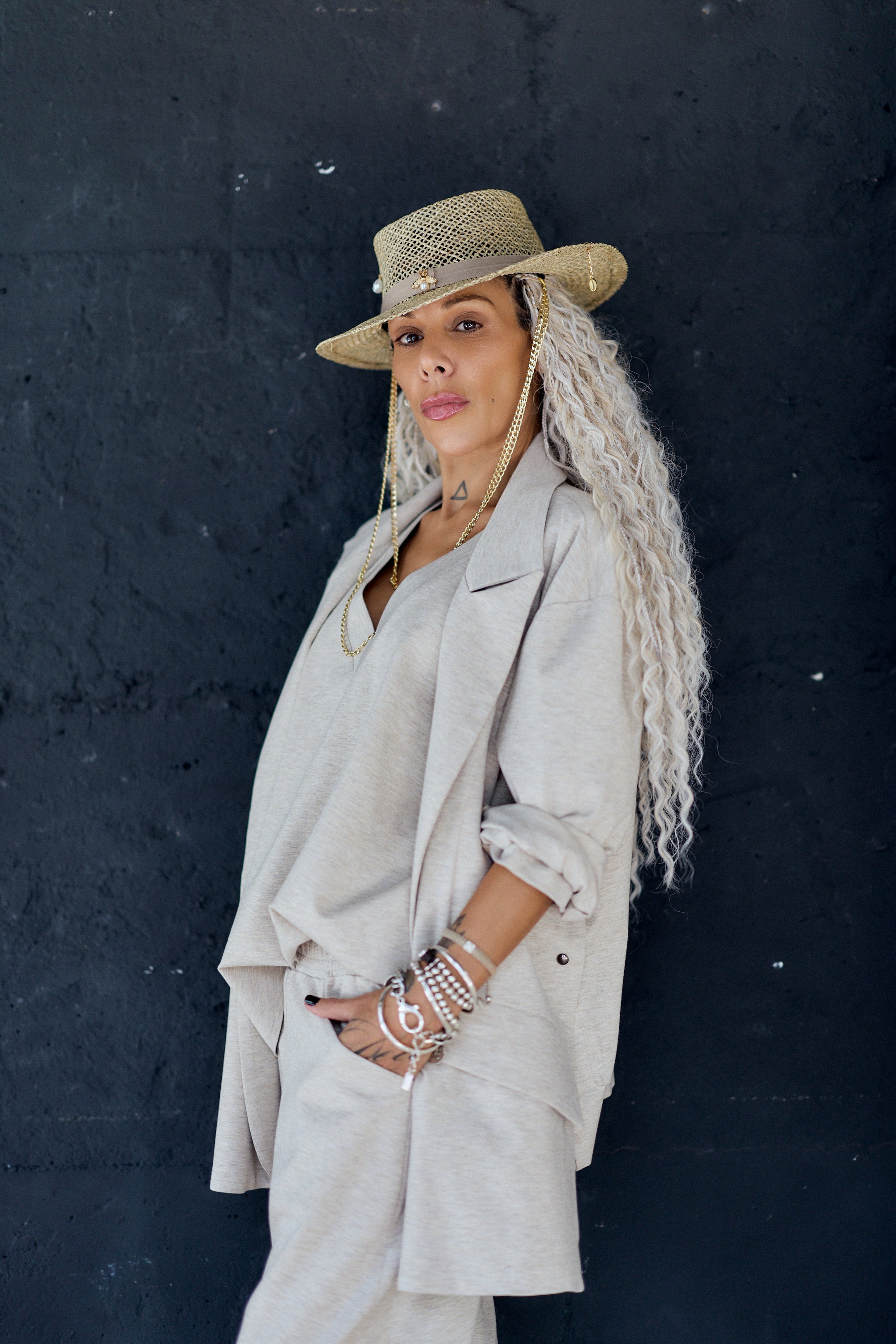 Beige Oversized Open-Front Blazer Coat