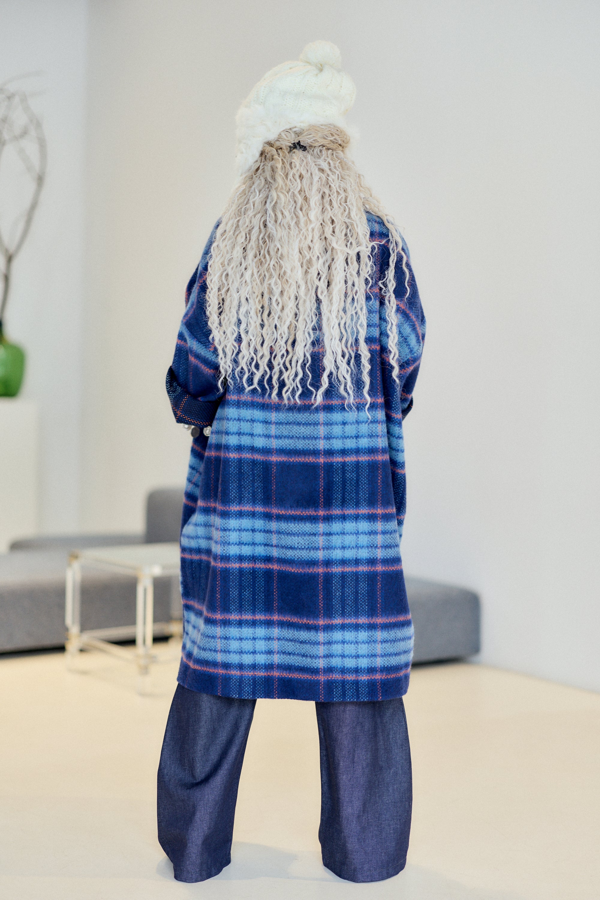 Blue Plaid Oversized Longline Cardigan