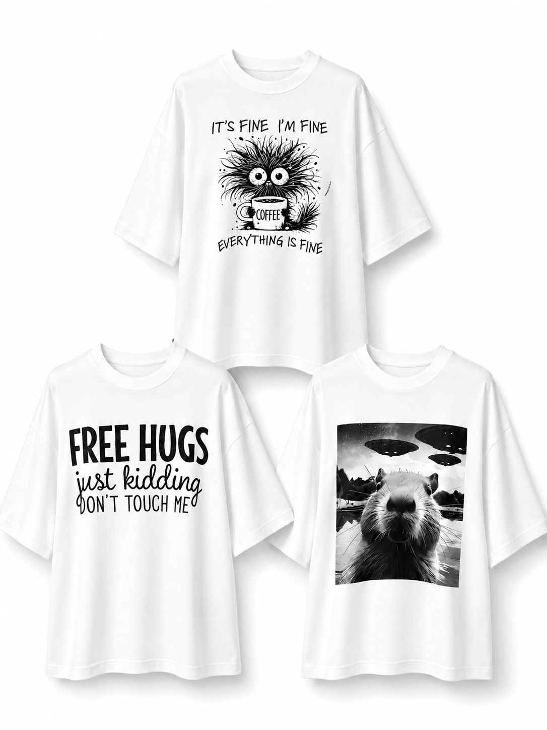 Set of Three Oversized Graphic T-Shirts