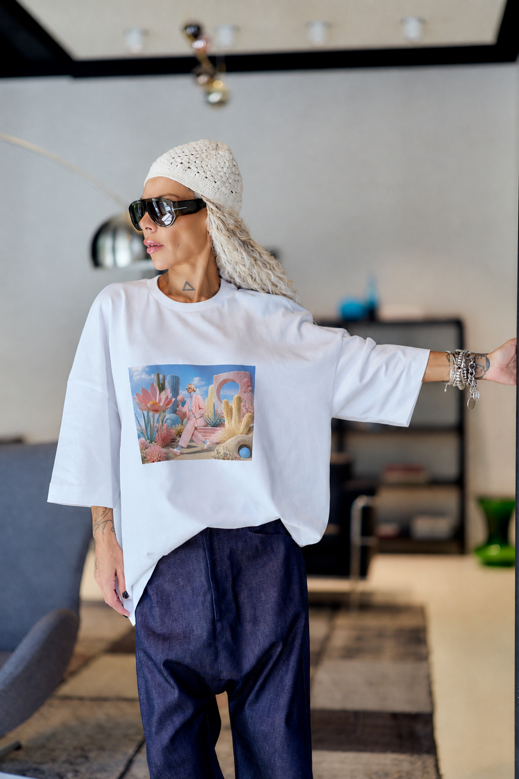Surreal Garden White Oversized Fit T-Shirt
