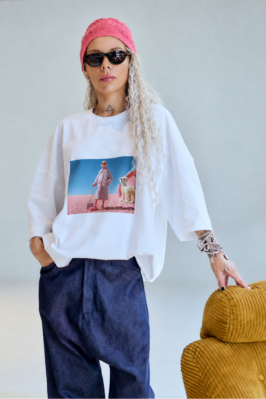 Dog Walk Needed White Oversized Fit T-Shirt