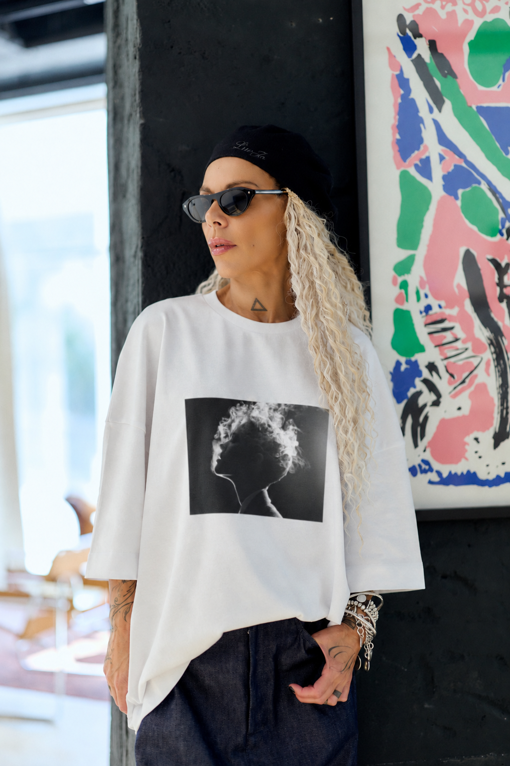 Smoke Signal White Oversized Fit T-Shirt