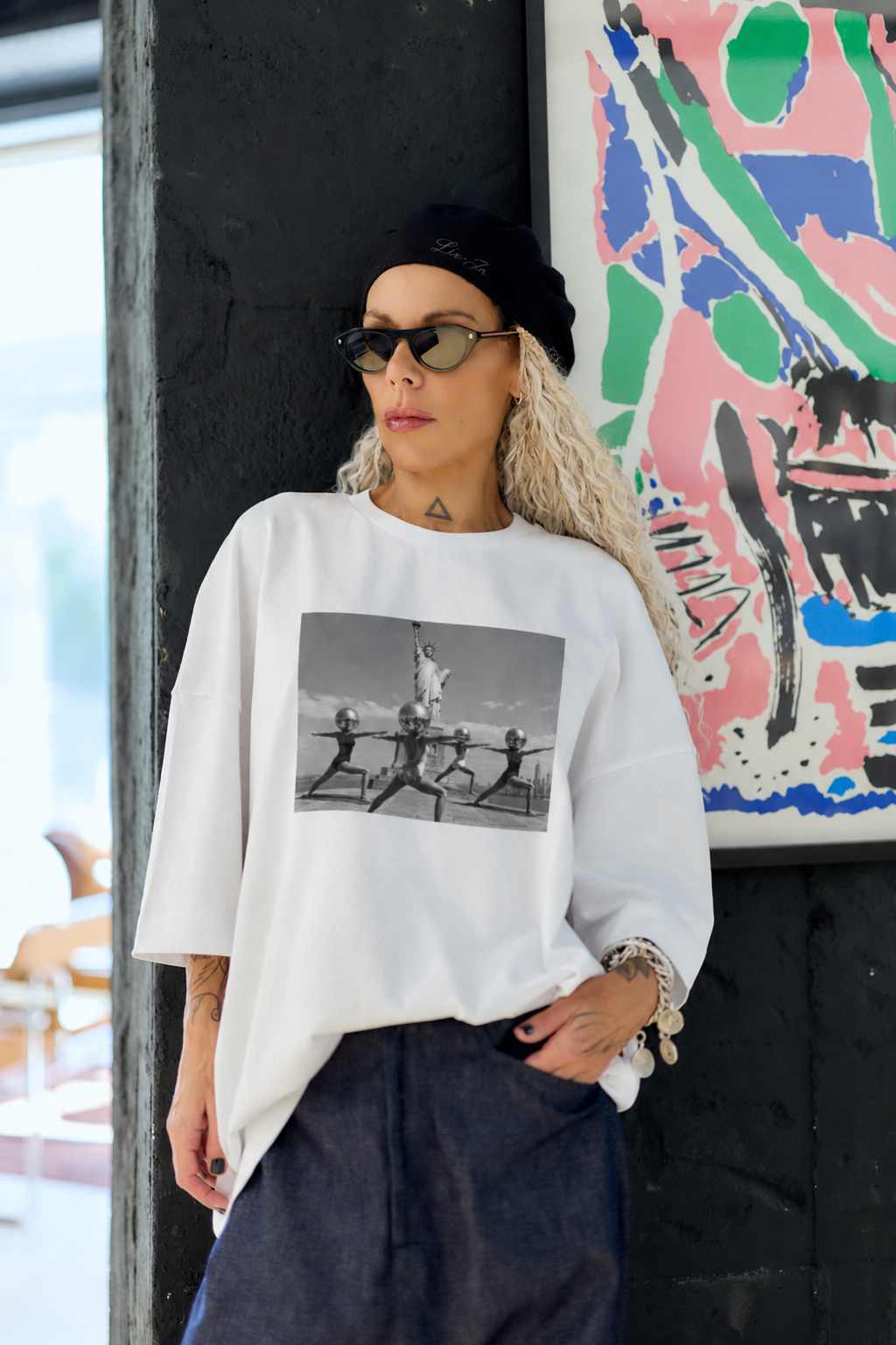 Dancing Shadows White Oversized Fit T-Shirt