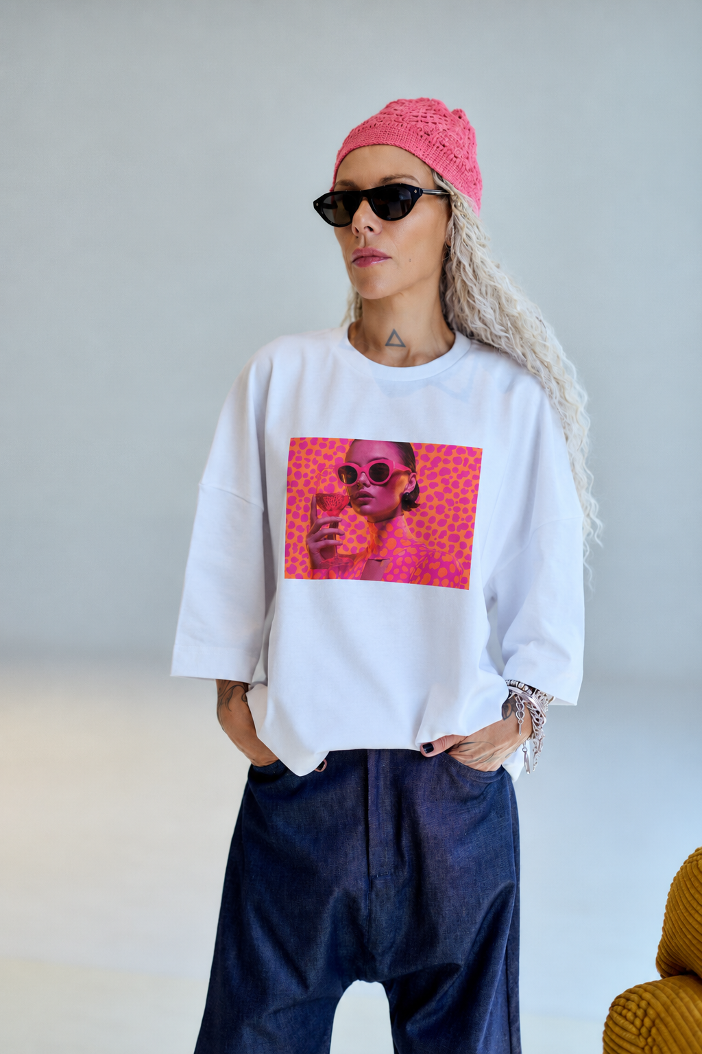 Neon Bloom White Oversized Fit T-Shirt