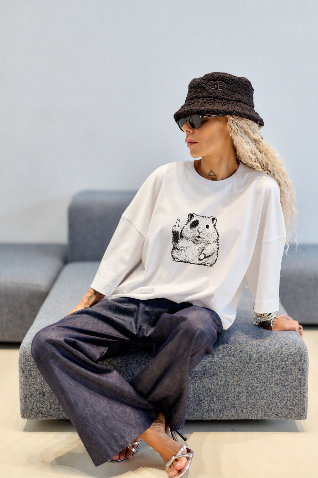 Happy Hamster White Oversized Fit T-Shirt