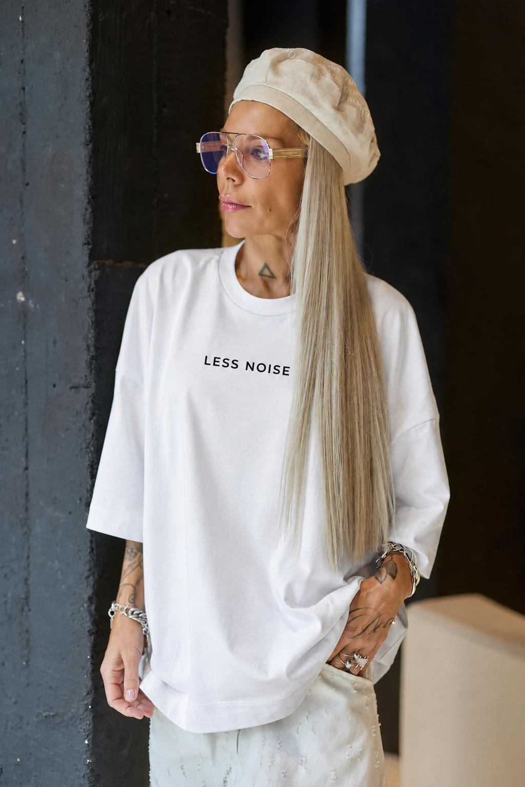 Less Noise White Oversized Fit T-Shirt