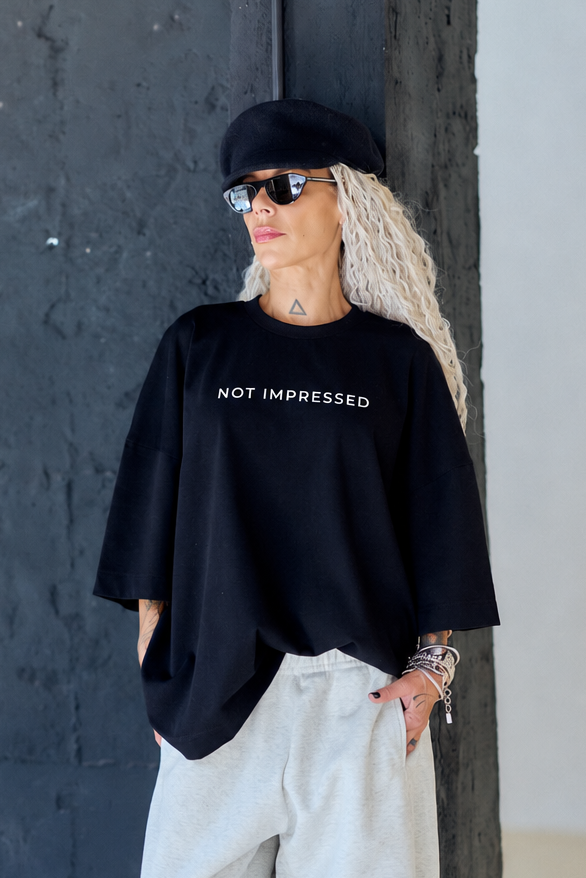 Not Impressed Black Oversized Fit T-Shirt
