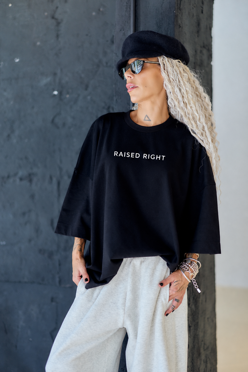 Raised Right Black Oversized Fit T-Shirt