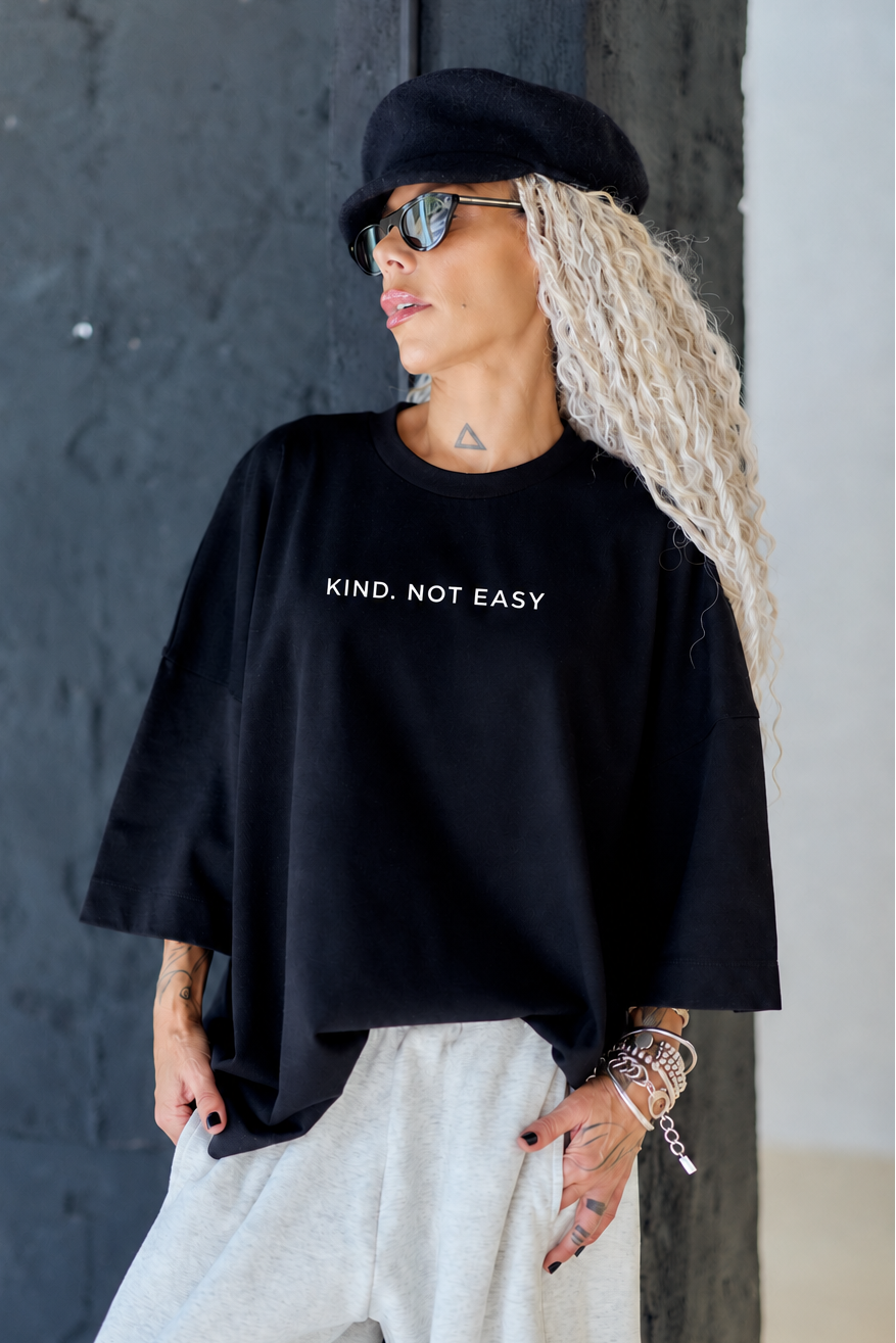 Kind. Not Easy Black Oversized Fit T-Shirt
