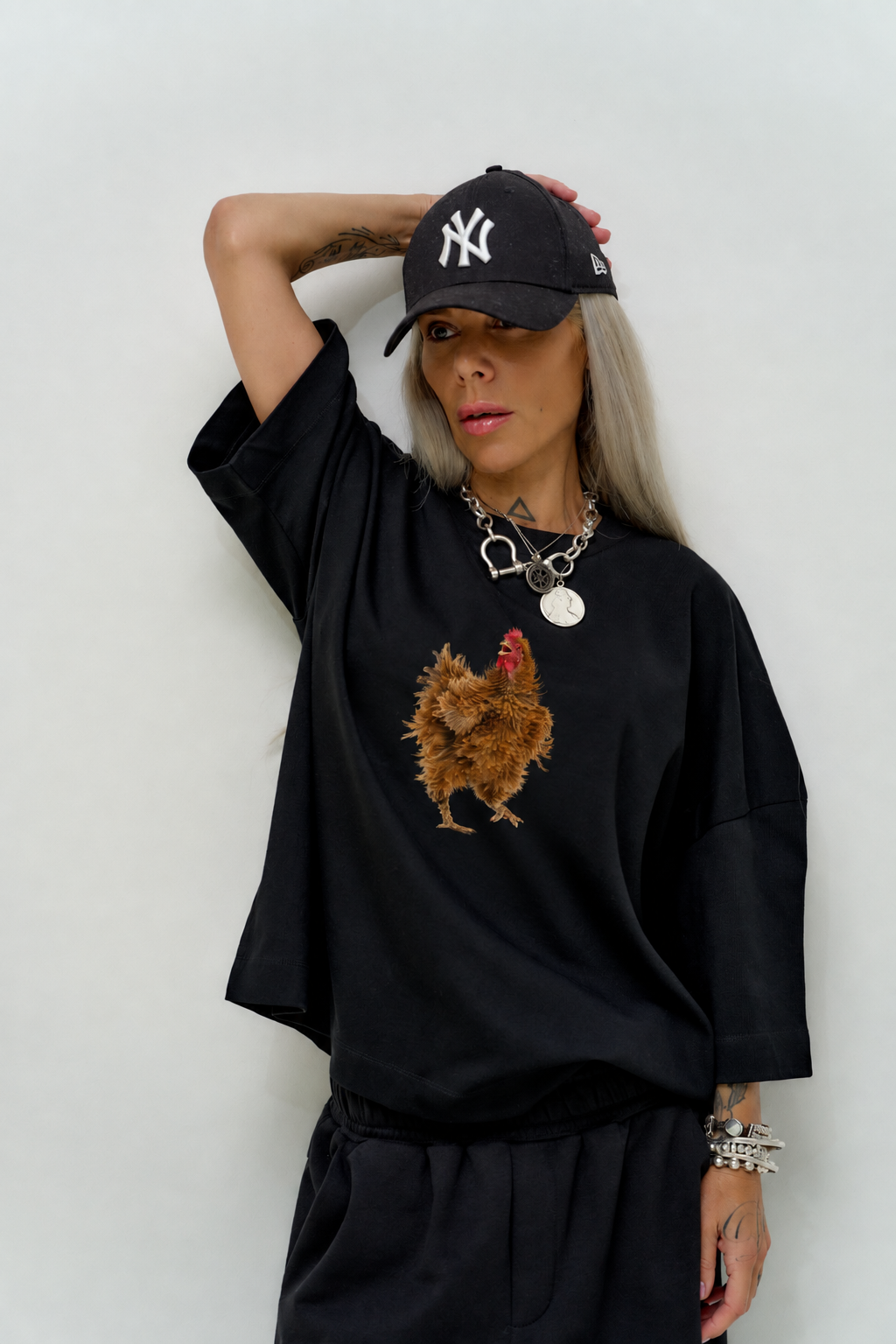 Wild Rooster Black Oversized Fit T-Shirt