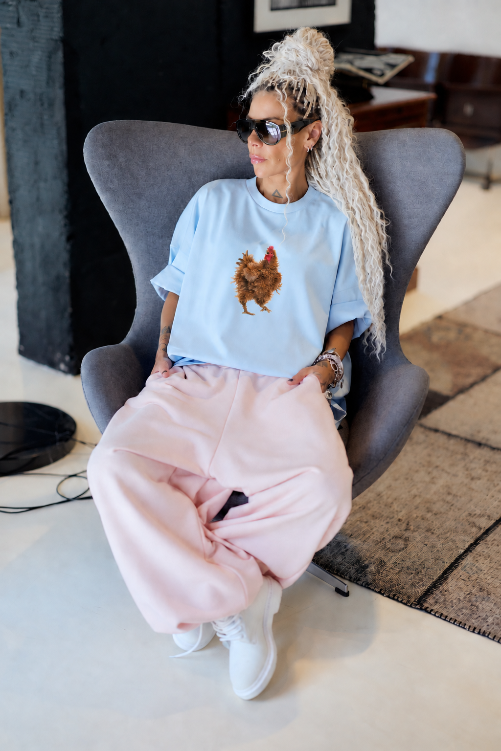 Wild Rooster Blue Oversized Fit T-Shirt