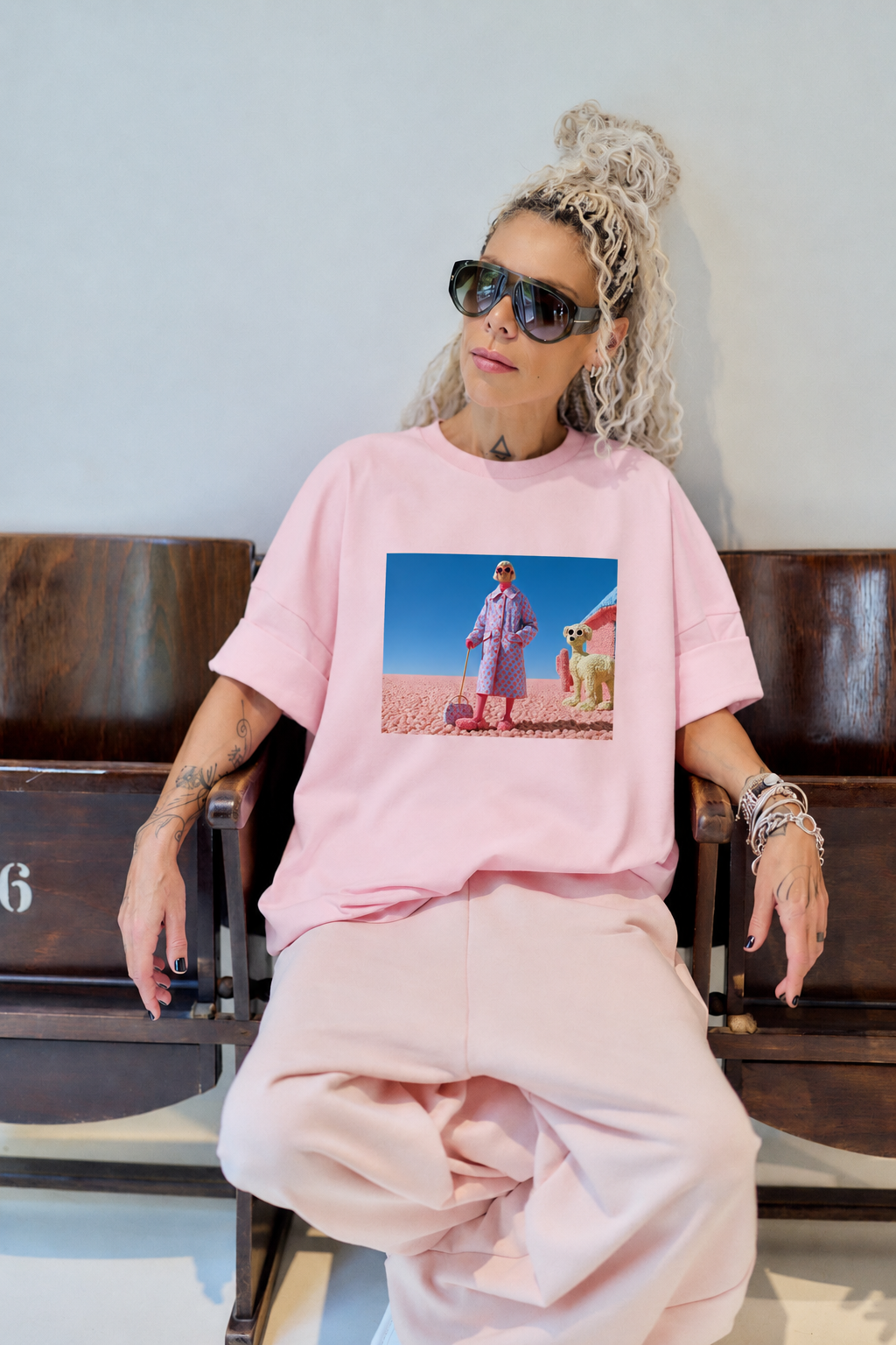 Dog Walk Needed Pink Oversized Fit T-Shirt