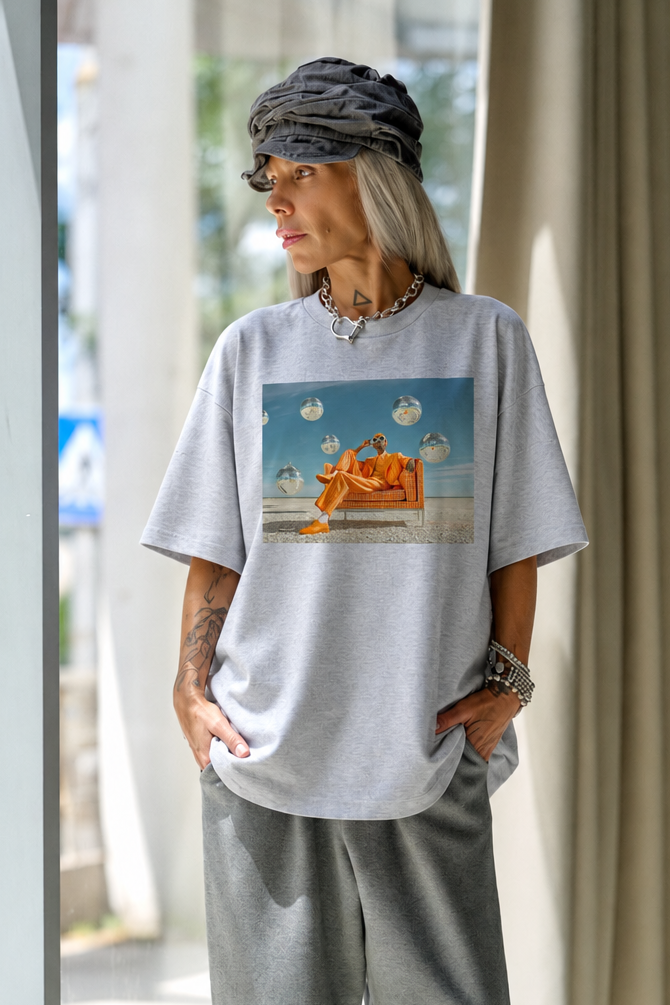 Orange Daydream Grey Oversized Fit T-Shirt
