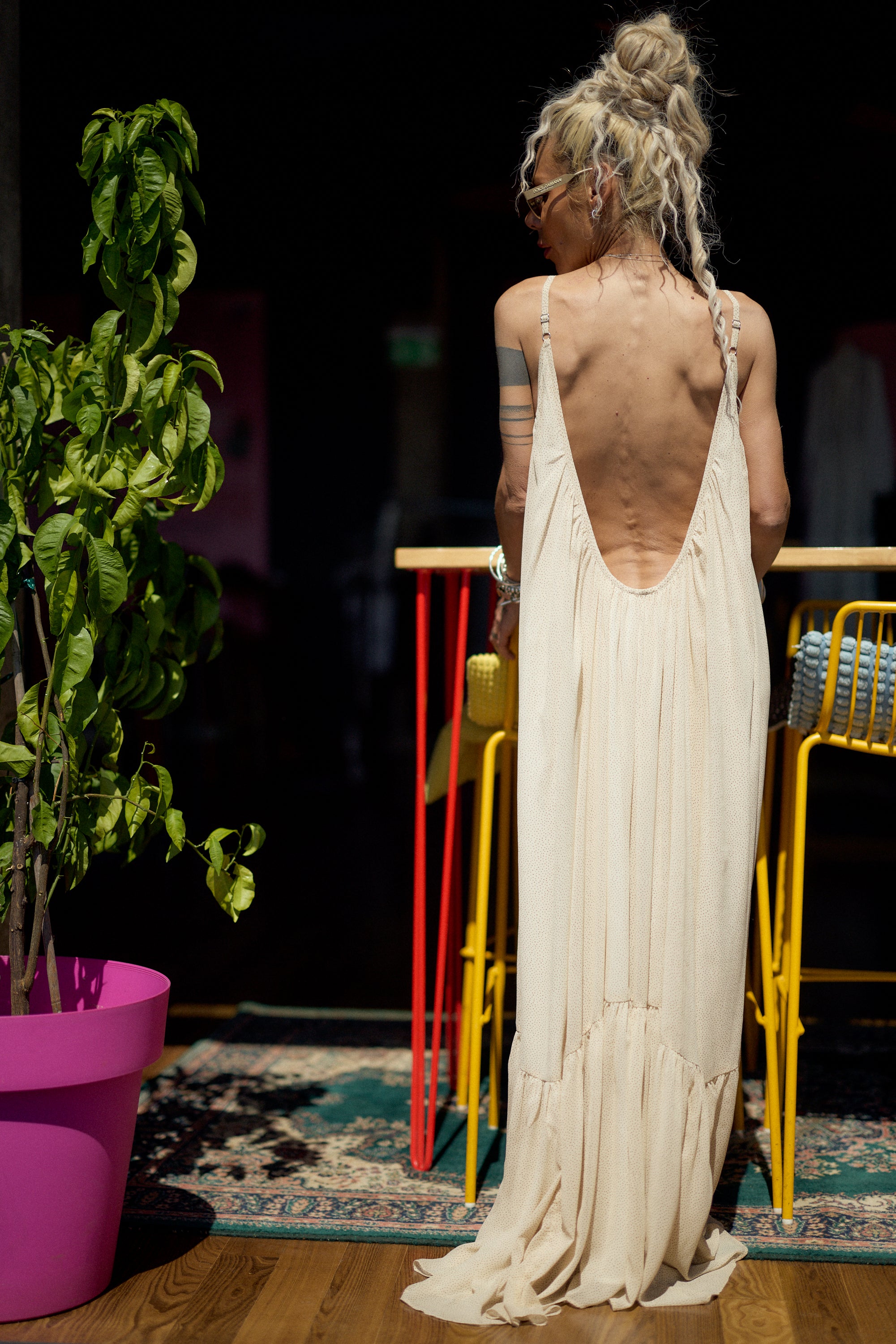 Cream Open-Back Maxi Dress
