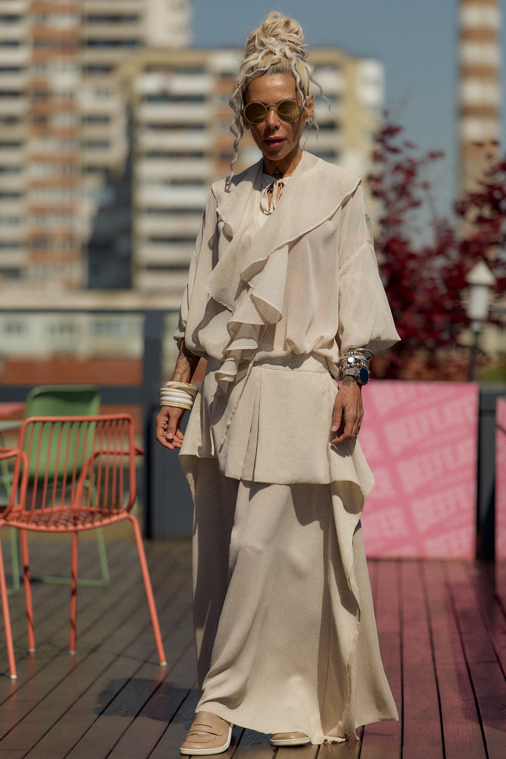 Cream Ruffle Maxi Skirt