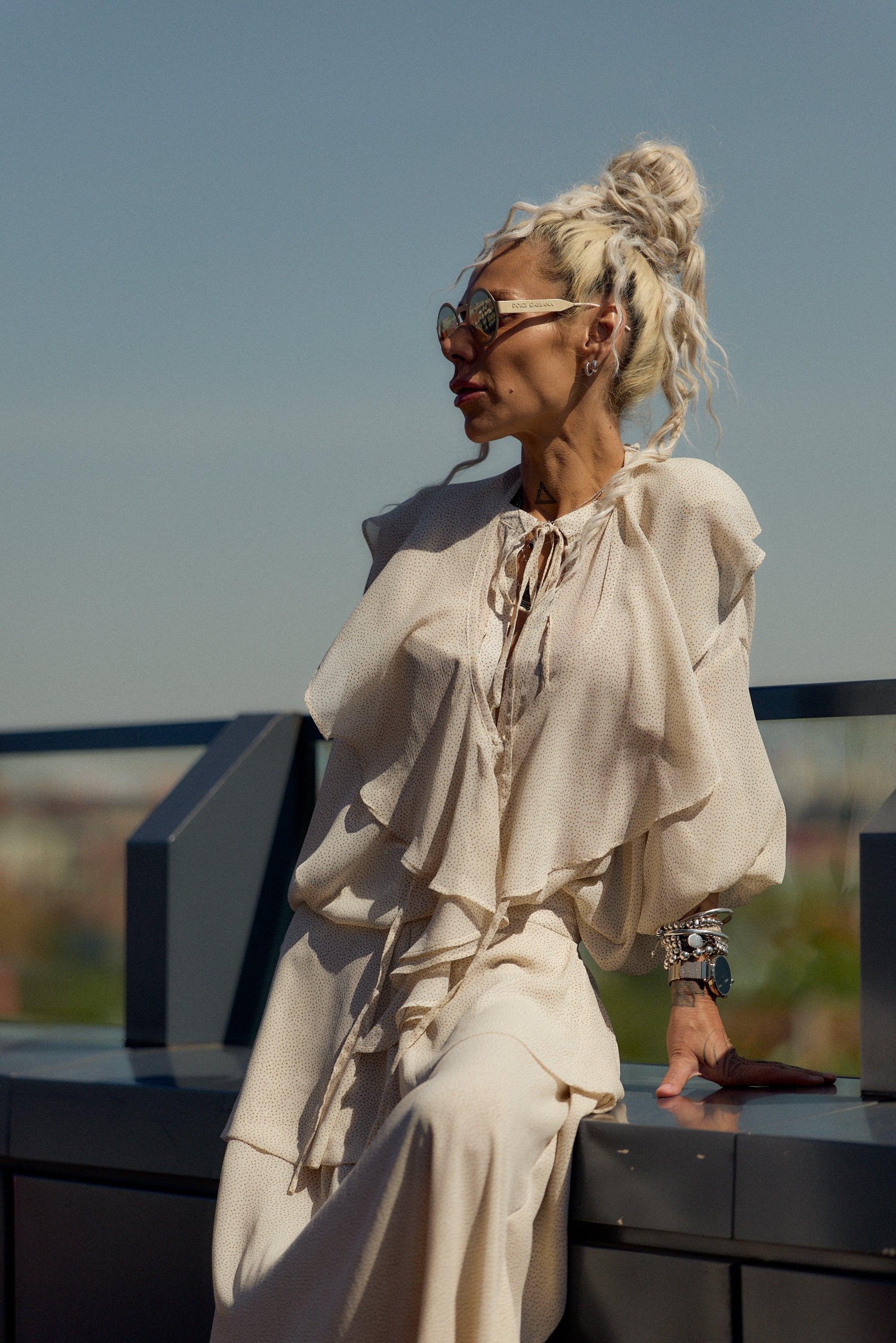 Cream Ruffle Maxi Skirt