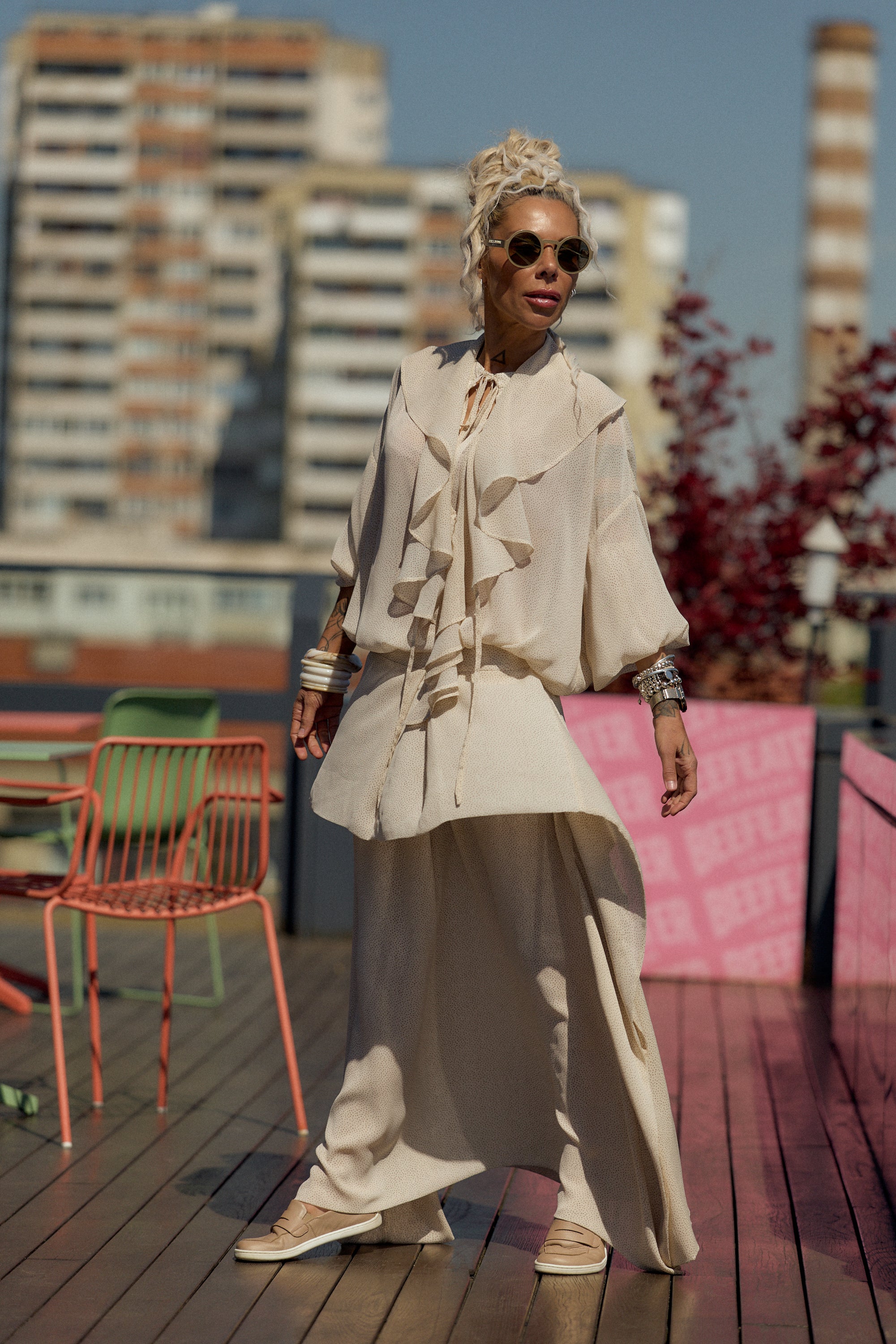 Cream Ruffle Maxi Skirt