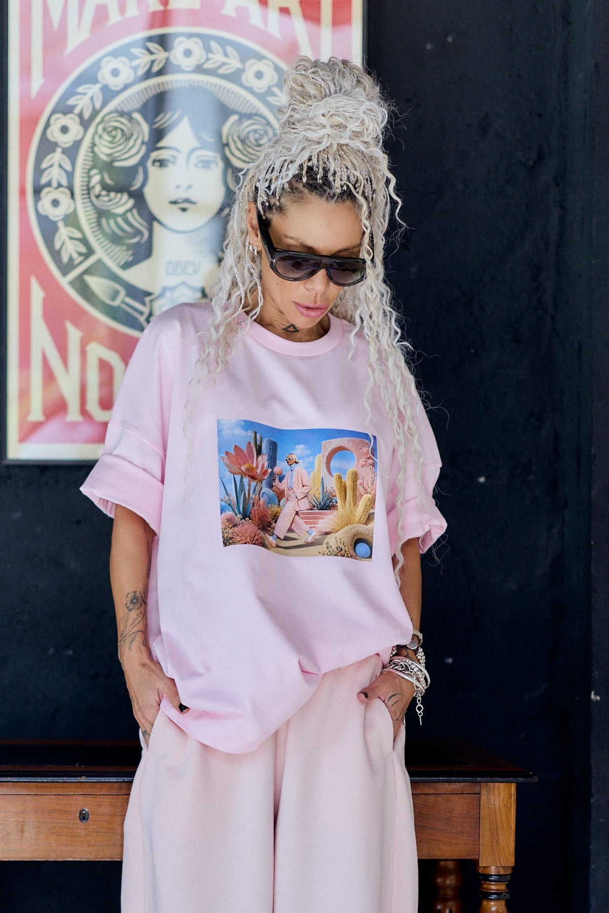 Surreal Garden Pink Oversized Fit T-Shirt