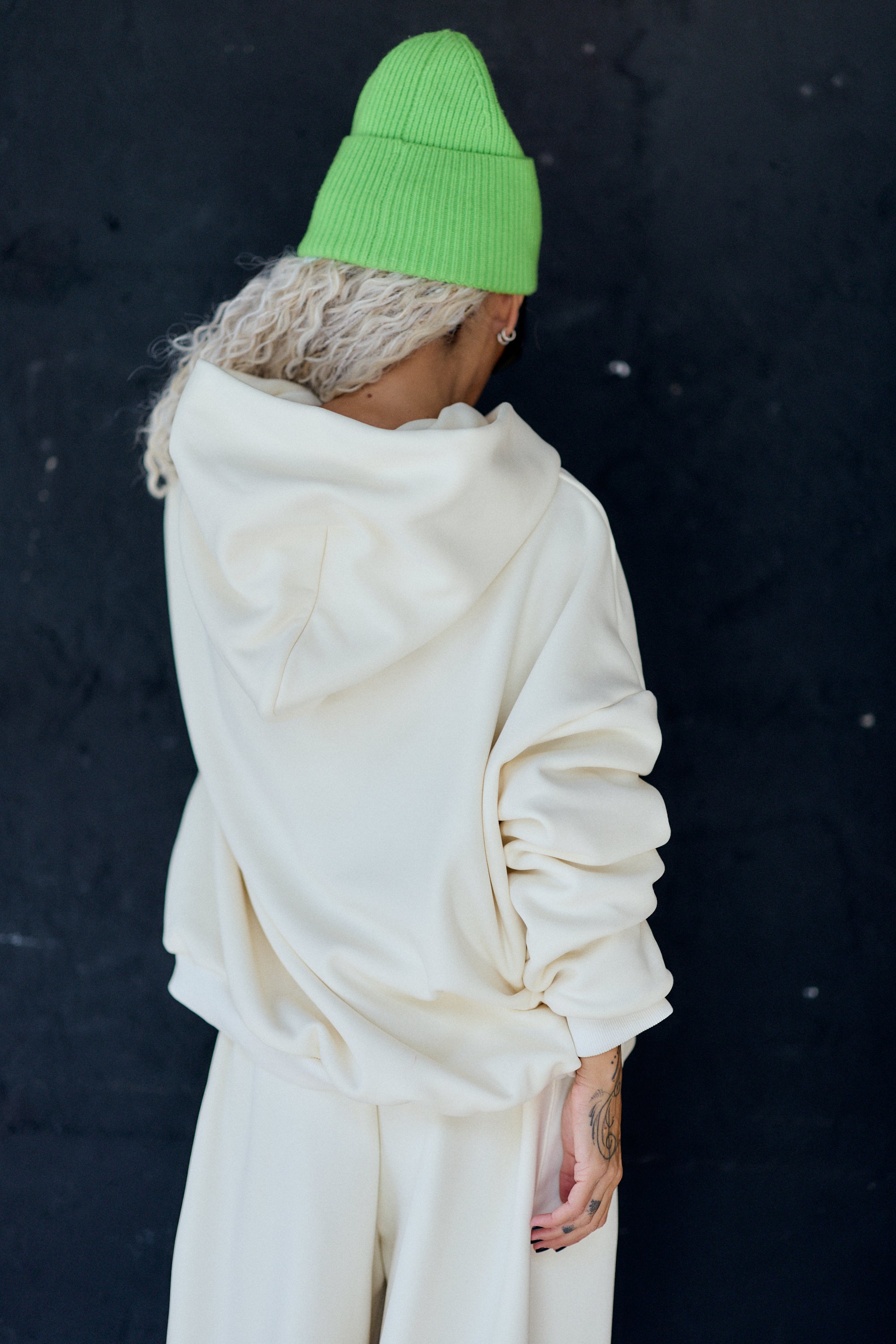 Cream Oversized Hoodie and Wide-Leg Pants Set