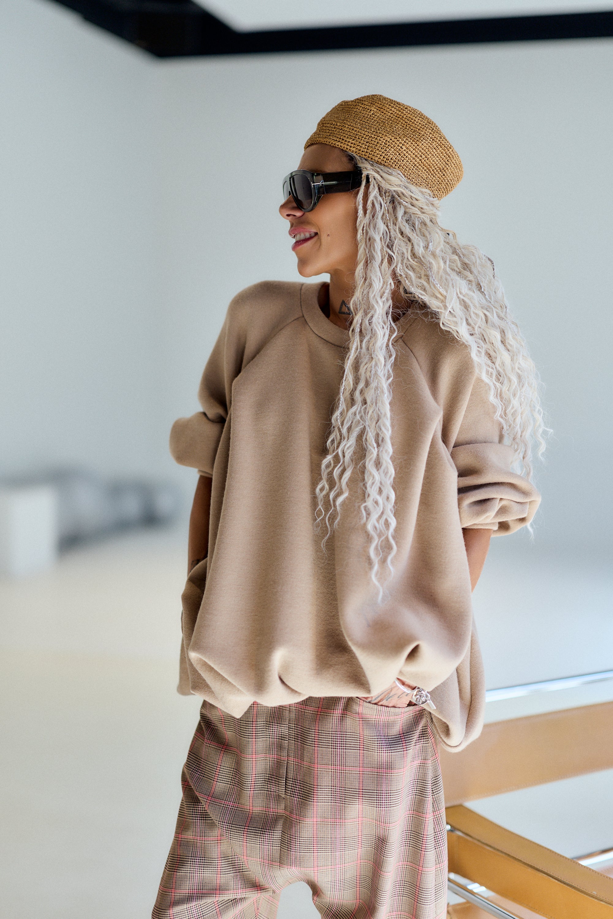 Beige Oversized Balloon Hem Sweatshirt