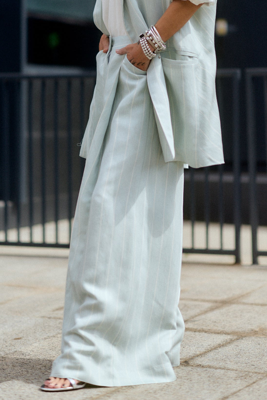 Light Mint Pinstripe Wide-Leg Trousers