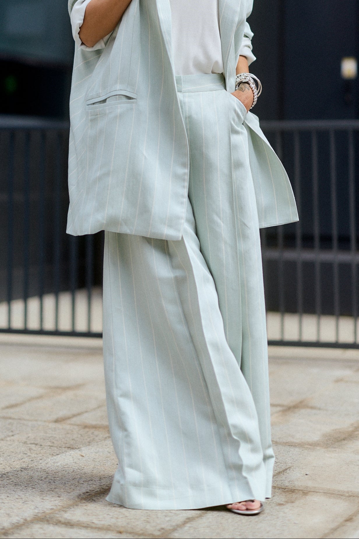 Light Mint Pinstripe Wide-Leg Trousers
