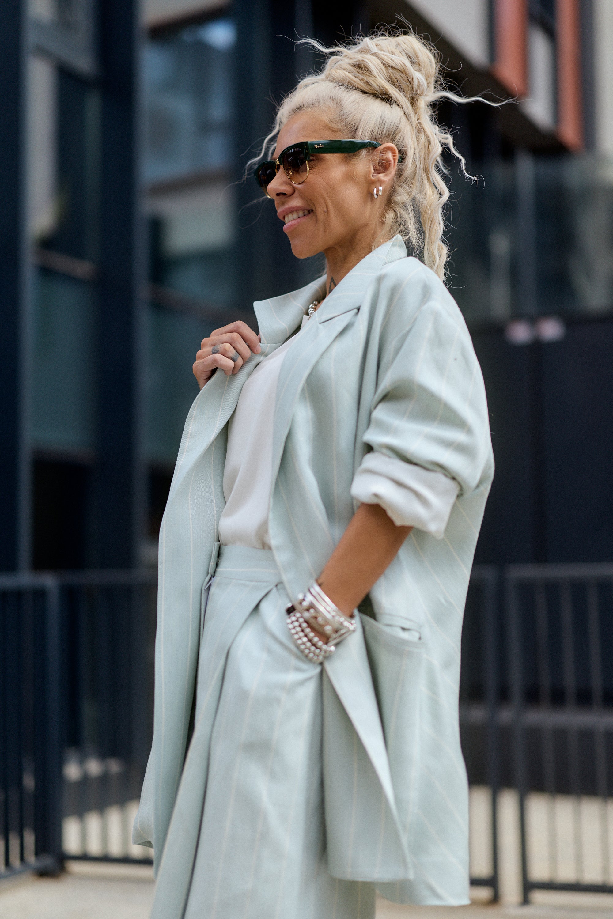 Light Mint Pinstripe Oversized Blazer