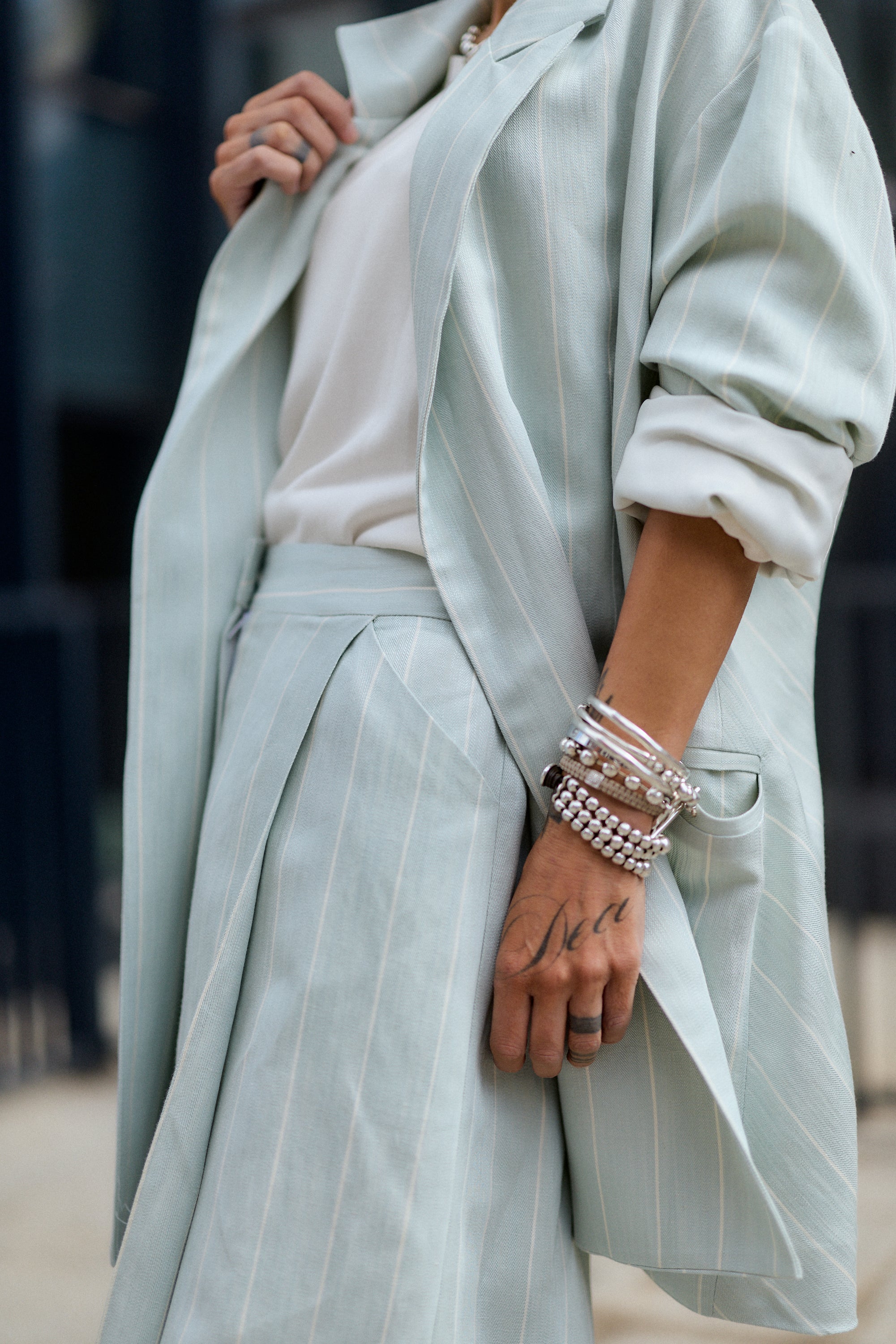 Light Mint Pinstripe Oversized Blazer