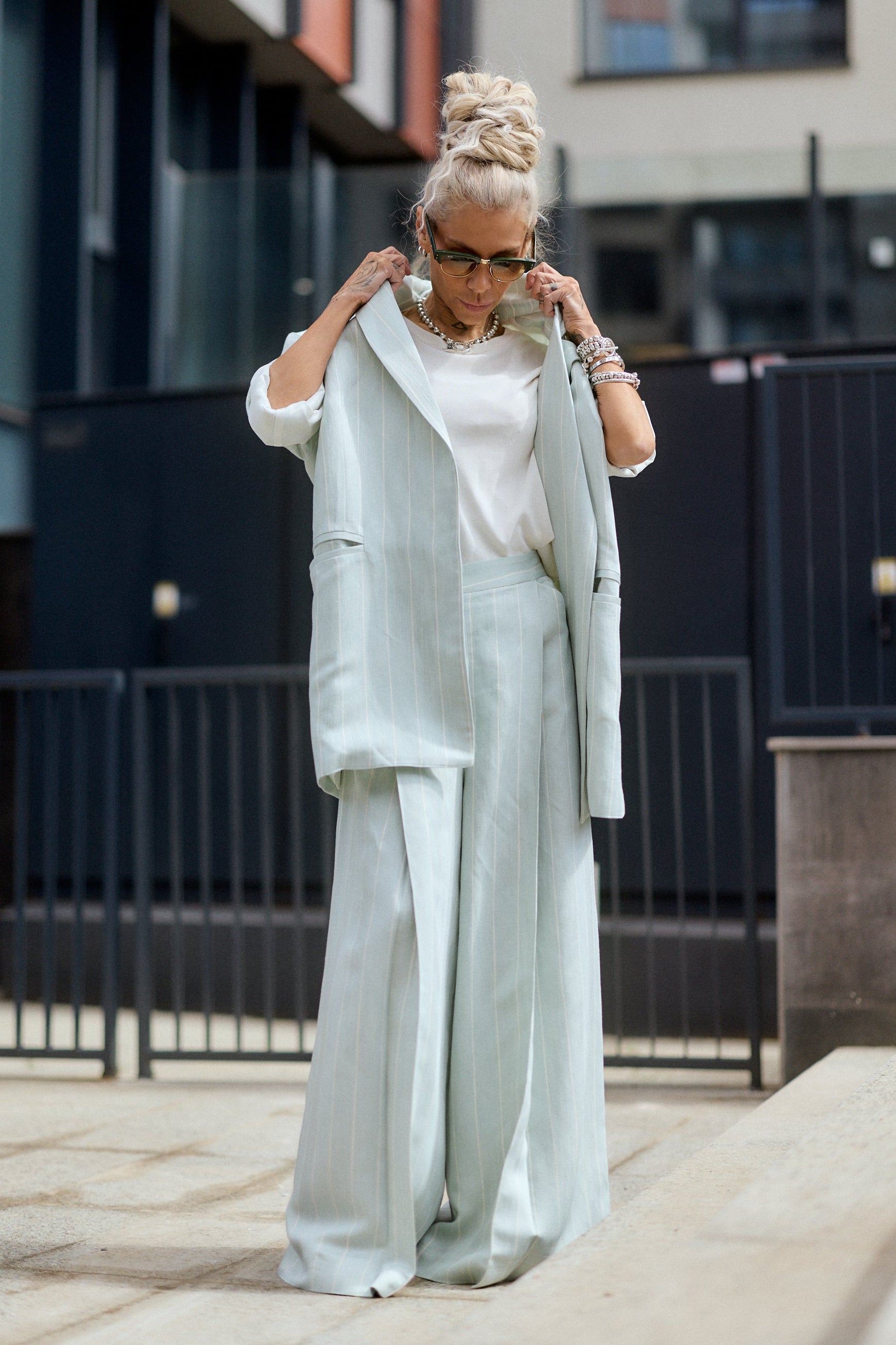 Light Mint Pinstripe Oversized Blazer