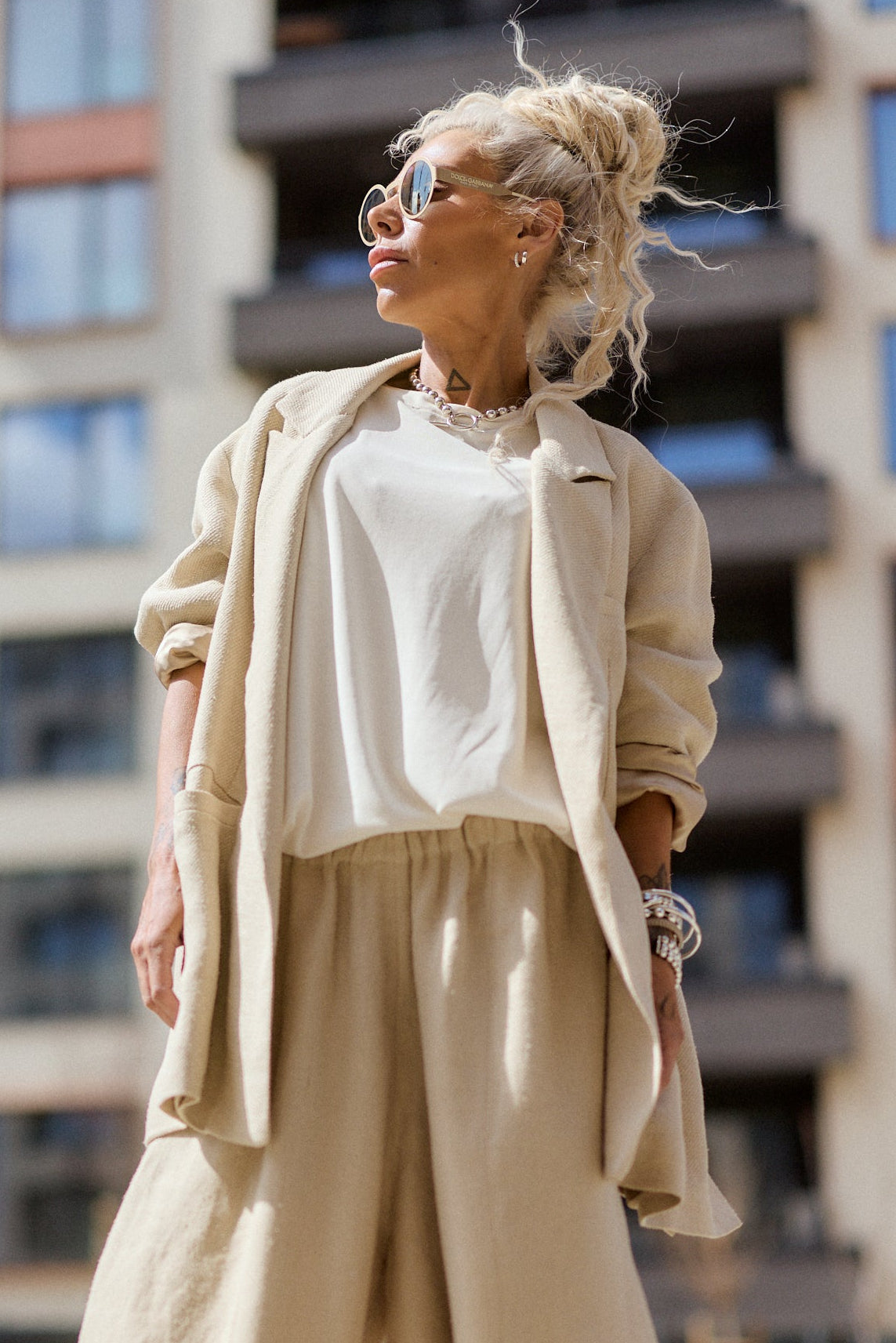 Relaxed Beige Textured Coat
