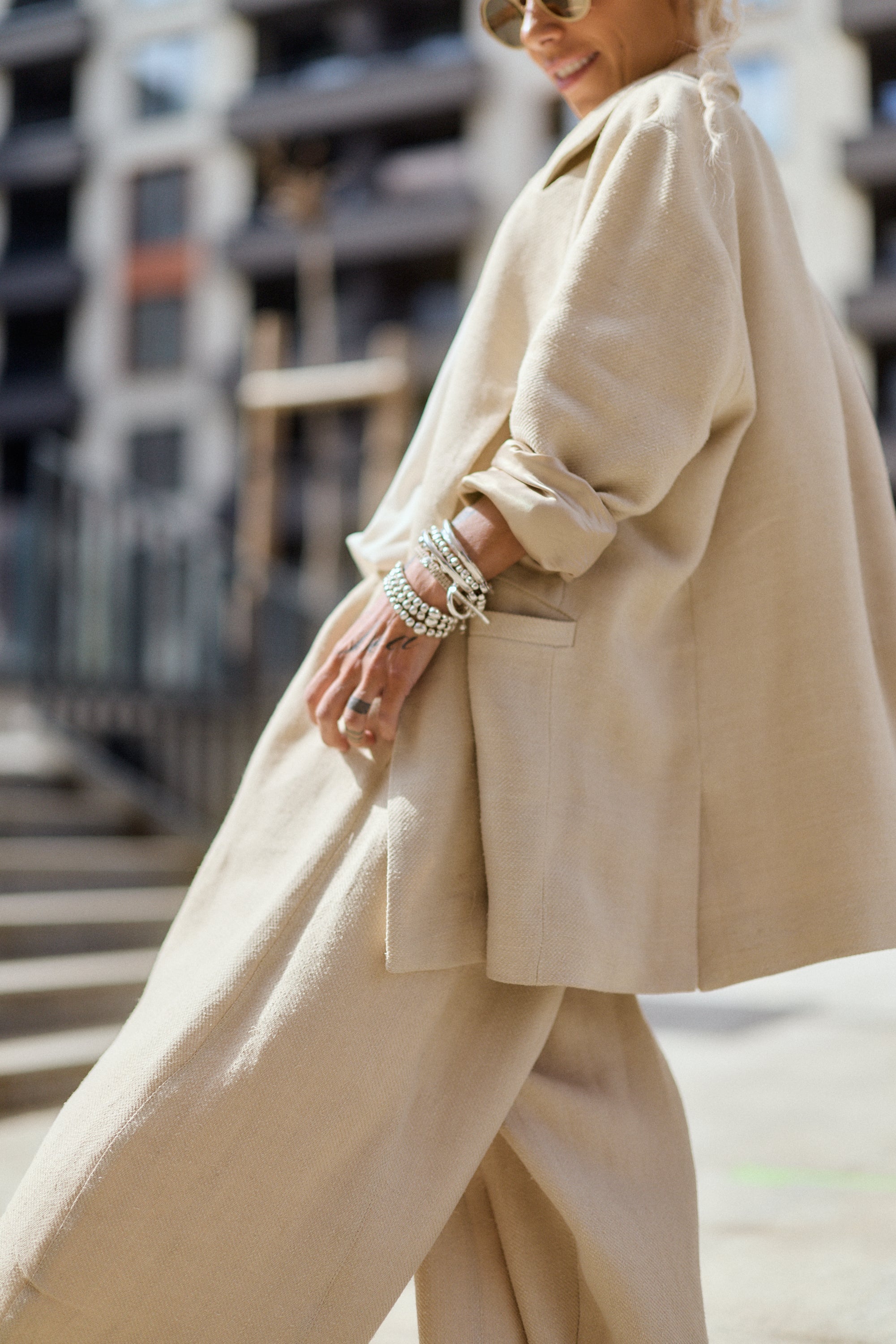 Relaxed Beige Textured Coat