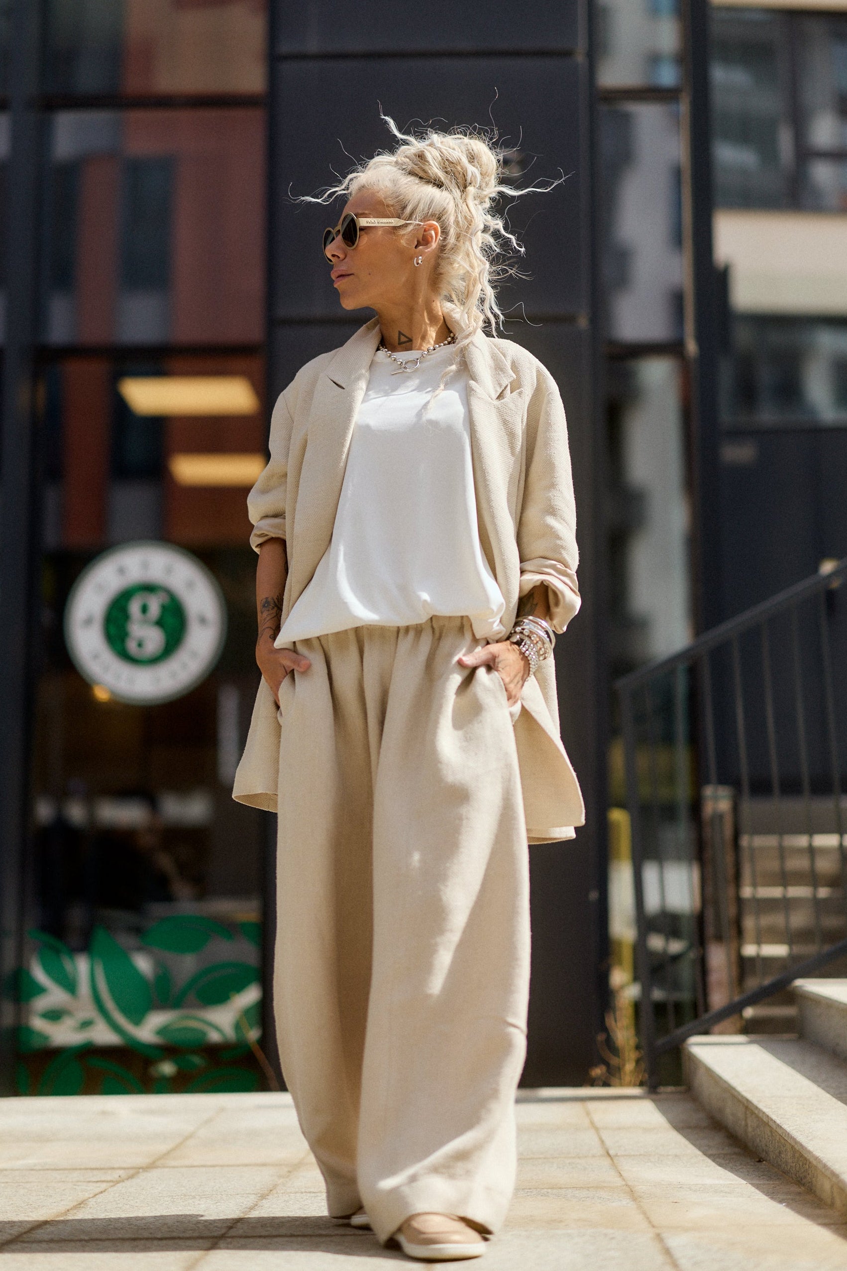 Relaxed Beige Textured Coat