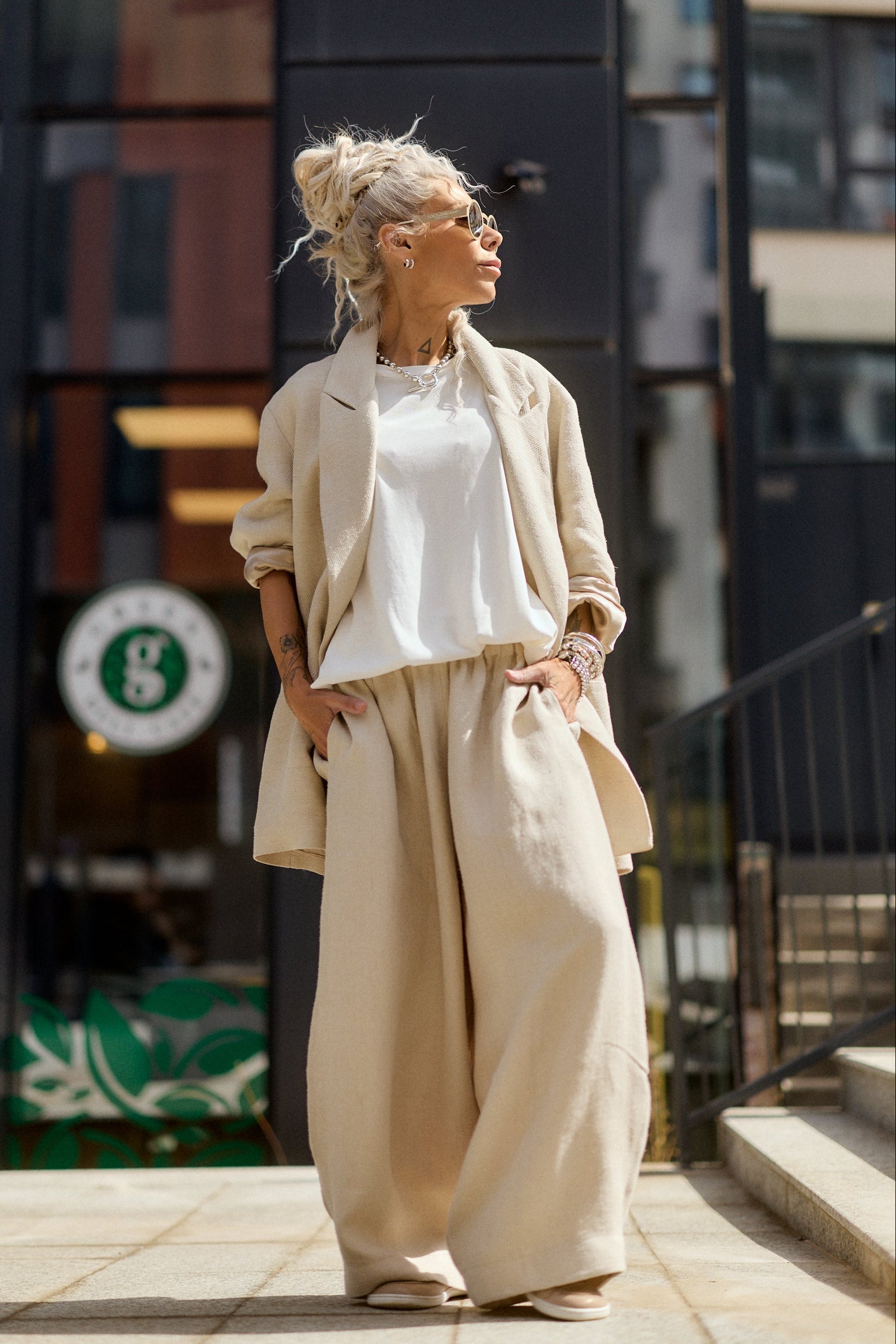 Relaxed Beige Textured Coat