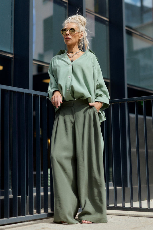 Green Wide-Leg Pants