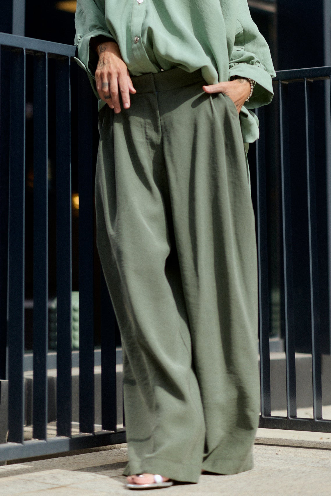 Green Wide-Leg Pants